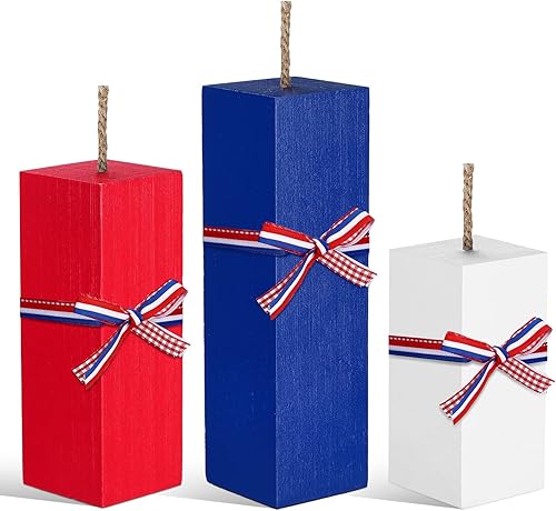 Weysat 3 piezas de decoración de mesa patriótica del 4 de julio, bandeja escalonada para el Día de los Caídos, con purpurina roja, blanca y azul,