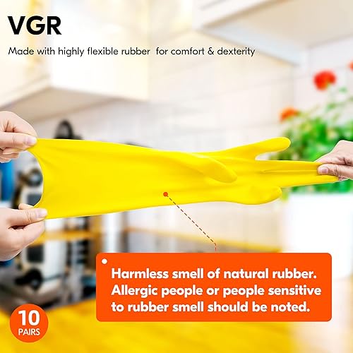 Miniatura 4 de 10 pares de guantes de limpieza del hogar reutilizables, guantes de goma de manga larga para lavar platos de cocina, grosor extra antideslizante (L)