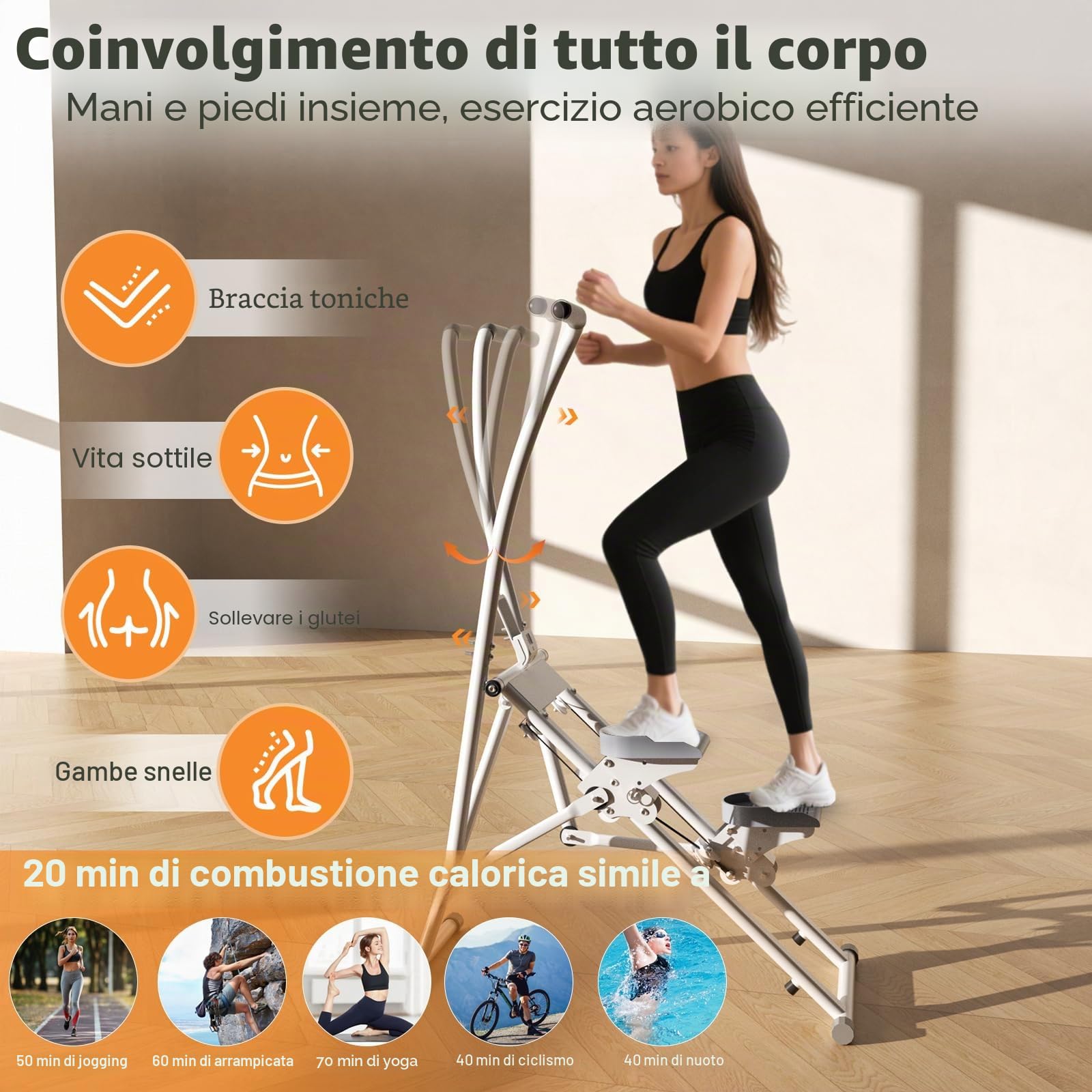 Macchina da arrampicata Stair Stepper per la casa, per crostrainer, per scale pieghevoli, con monitor LCD, manubrio, pedali regolabili, supporto per telefono, per uso domestico, ufficio, cardio