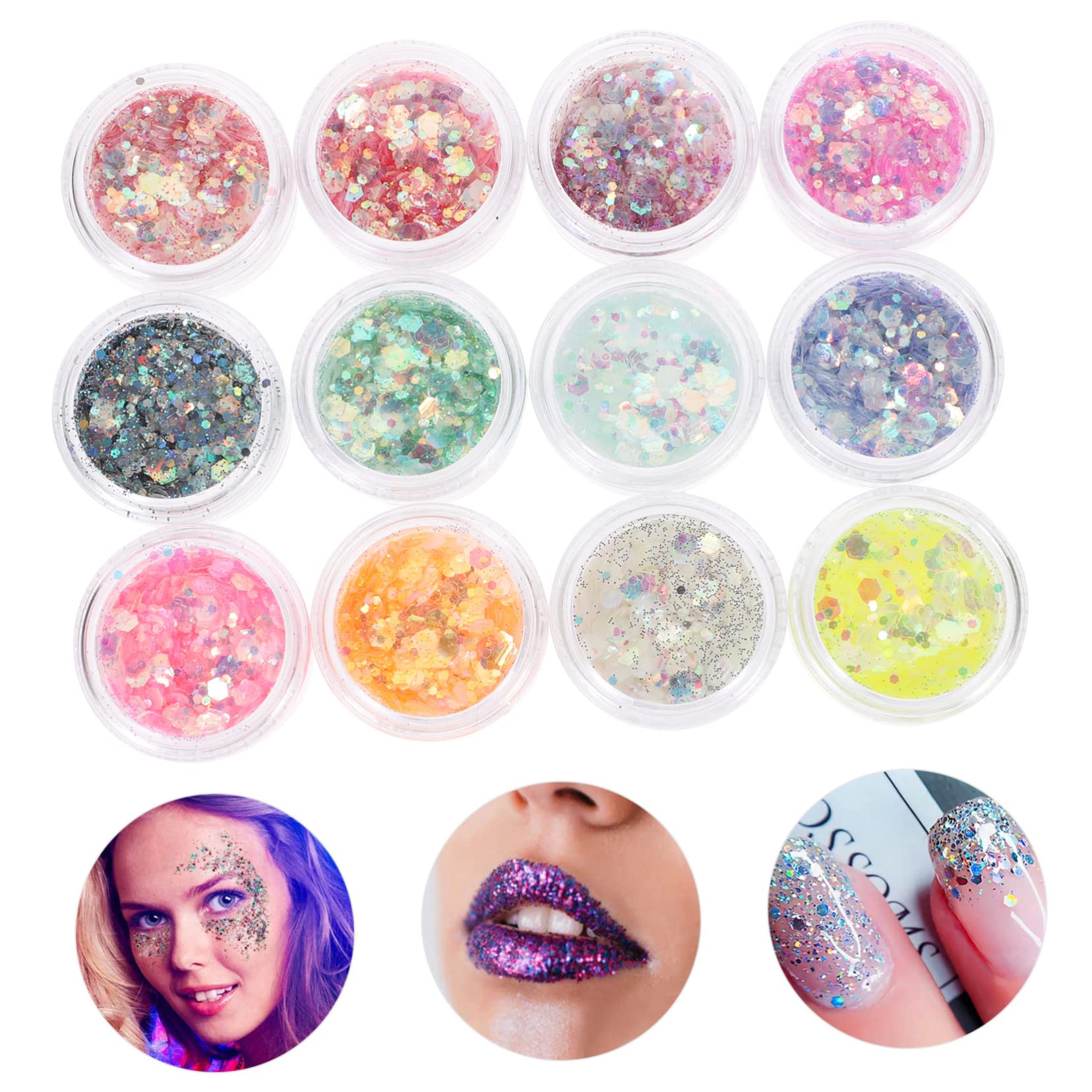 POPETPOP 3 Set Di Glitter Per Trucco Alla Moda Per Festival Viso Unghie Glitter Paillettes Glitter Per Corpo Per Feste E *3