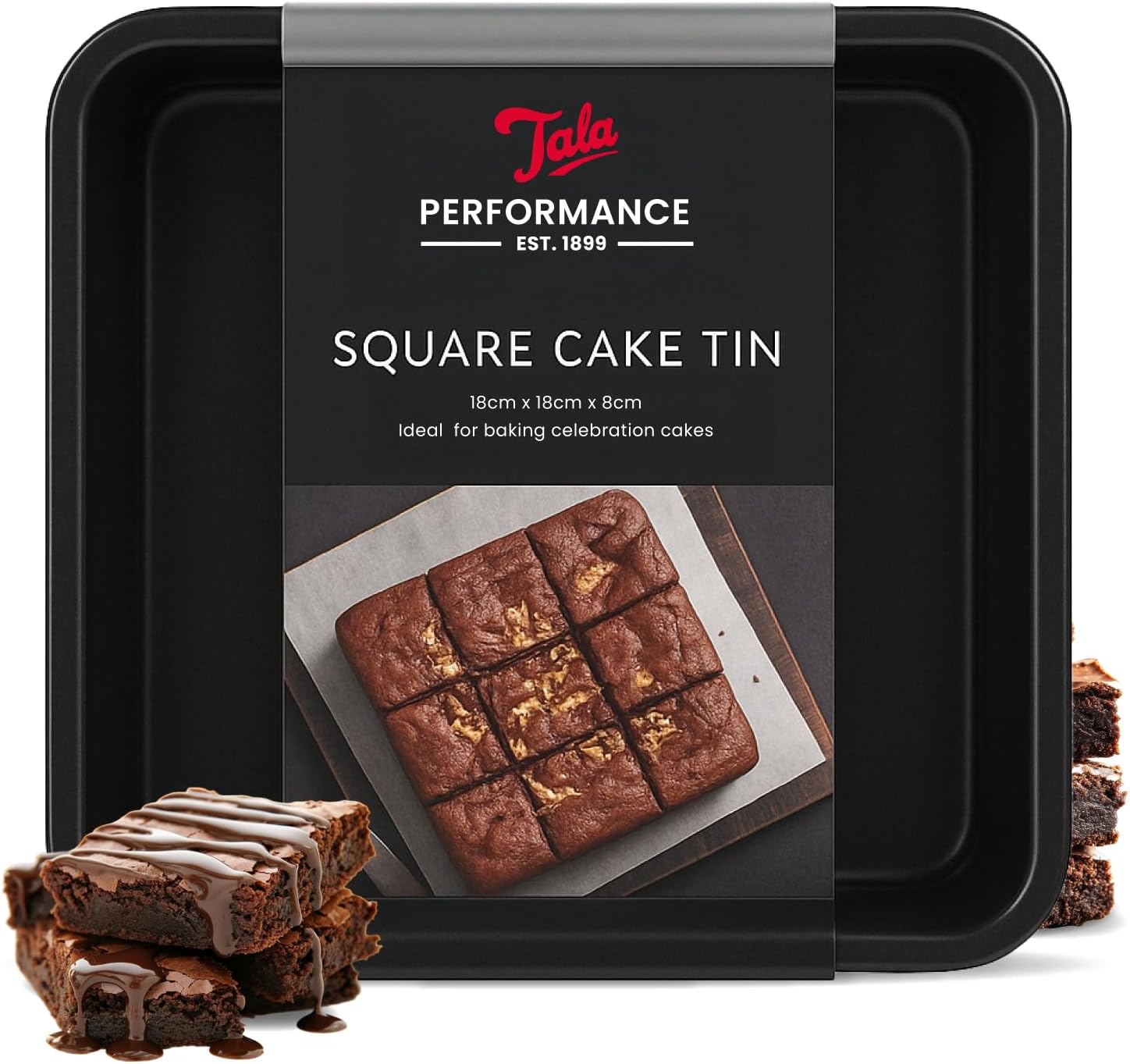Tala Performance, Loose Base Square Cake Tin, Professional Gauge Carbon Steel with Eclipse Non-Stick Coating, 19.4x19.4x7.5 Cake Pan; Ideal for Bakes and Celebration Cakes