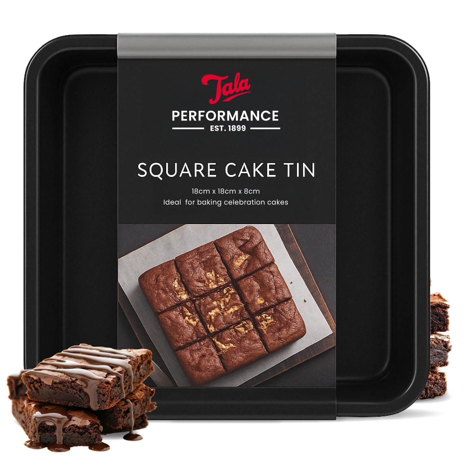 Tala Performance, Loose Base Square Cake Tin, Professional Gauge Carbon Steel with Eclipse Non-Stick Coating, 19.4x19.4x7.5 Cake Pan; Ideal for Bakes and Celebration Cakes