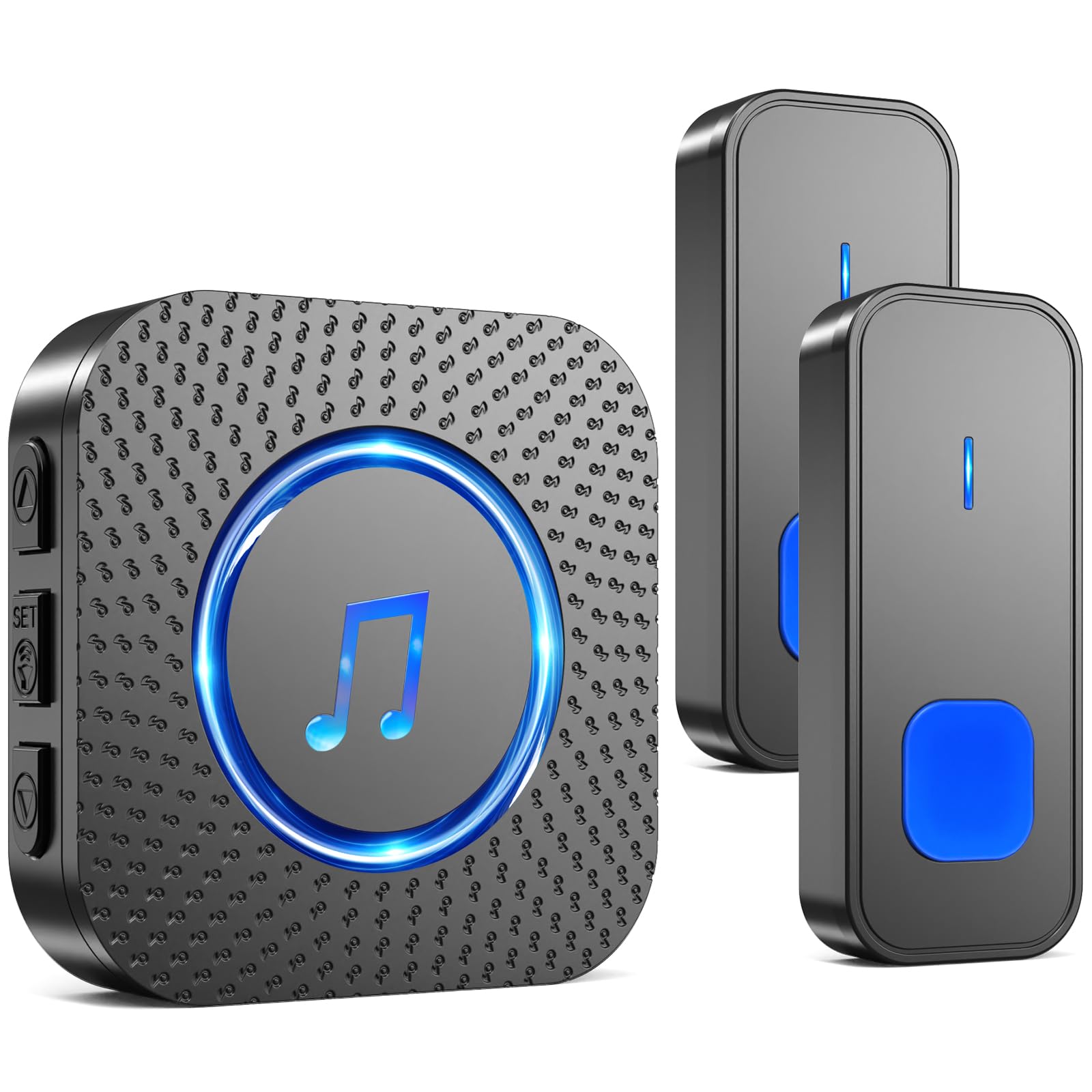 SURFOU Timbre Inalámbrico Exterior Interior Impermeable, Campainha Sem Fios Exterior, Kit Wireless Doorbell Puerta para Casa 400M de Alcance con 55 Melodías, 5 Niveles de Volumen, Indicador LED, Negro — view 8