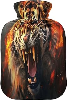 Wajiw Hot Water Bottle with Cover 2L Warm Water Bottle for Hot and Cold Compress Hot and Cold Therapies,Hand Feet Warmer,Tiger