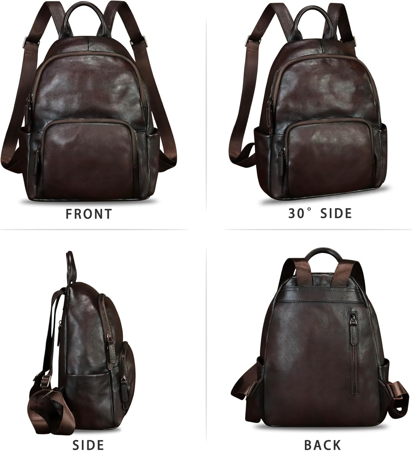 IVTG Genuine Leather Fashion Backpack for Women Vintage Satchel Soft Real Leather Knapsack Purse Rucksack Daypack Bag (Coffee) - Image 4