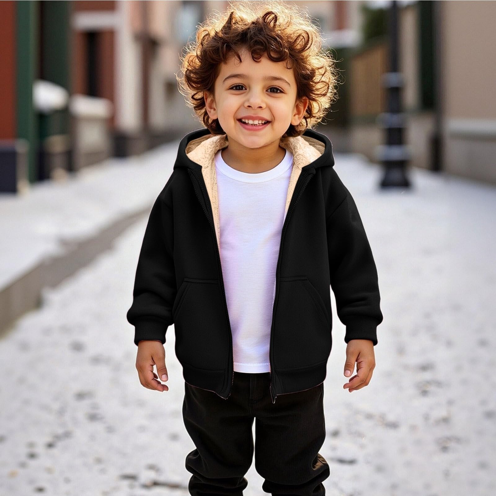 Felpa con cappuccio da ragazza, calda fodera in pile, con cappuccio, in sherpa, morbida, per la scuola, comoda, casual, unisex, per bambini