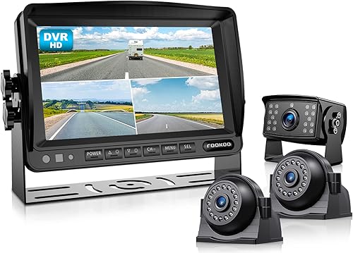 Miniatura 10 de Fookoo HD 1080P Sistema de cámara de respaldo con cable de 7 pulgadas, monitor de pantalla dividida cuádruple de 7 pulgadas con grabación, cámaras