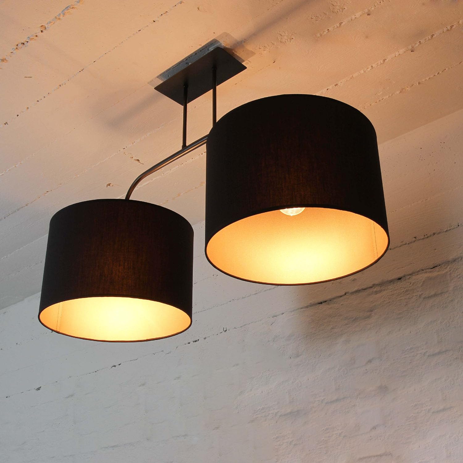 Deckenleuchte Loft im modern Stil schwarz Doppel Stoffschirm 2x E27 bis max. je 100W 230V Deckenlampe innen Vintage Beleuchtung Wohnzimmer Schlafzimmer Esstisch