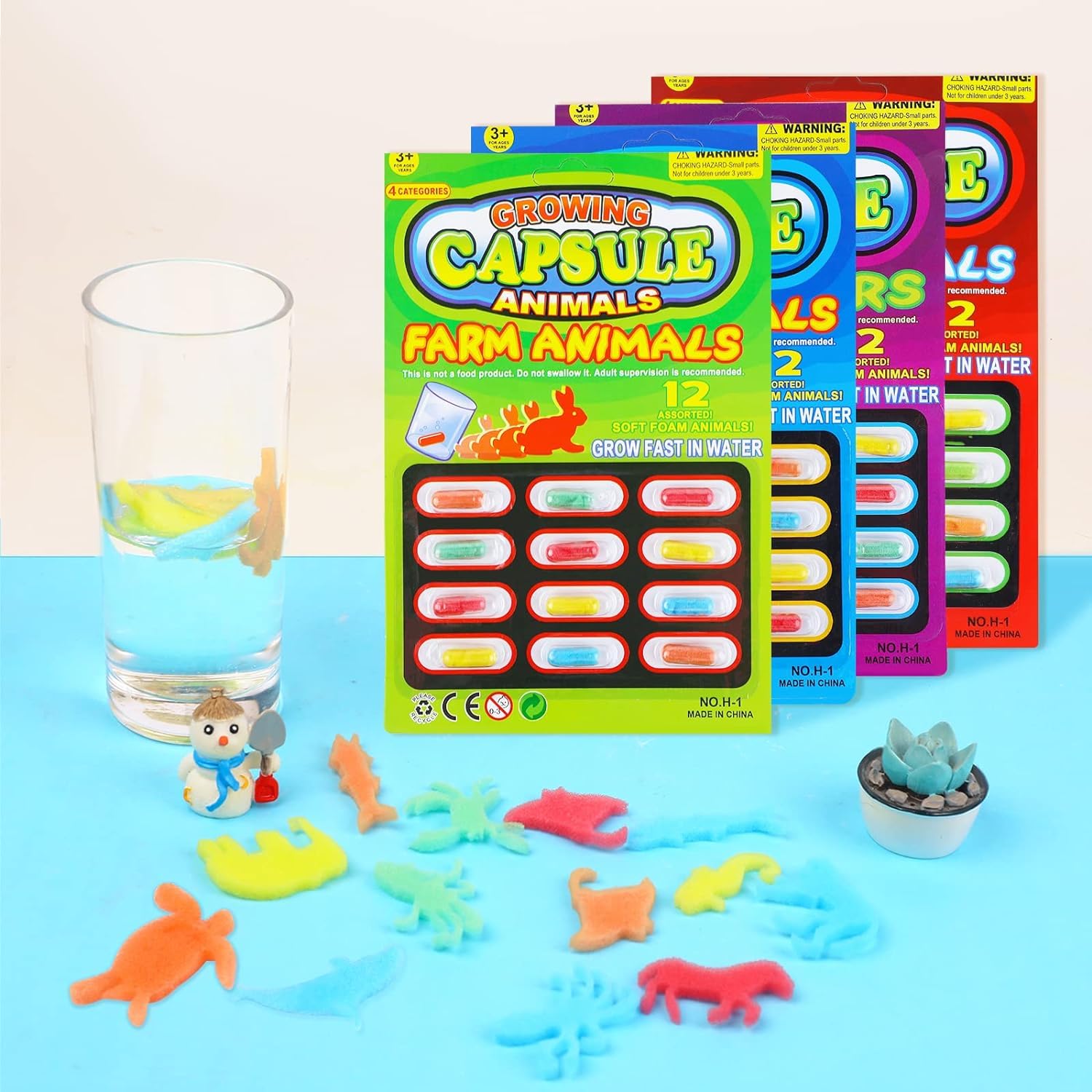 Soft Water Grow Foam Animal Magic Capsules Toys, Different Creature Animal Capsule, (Pack of 3 ; Assorted Model)