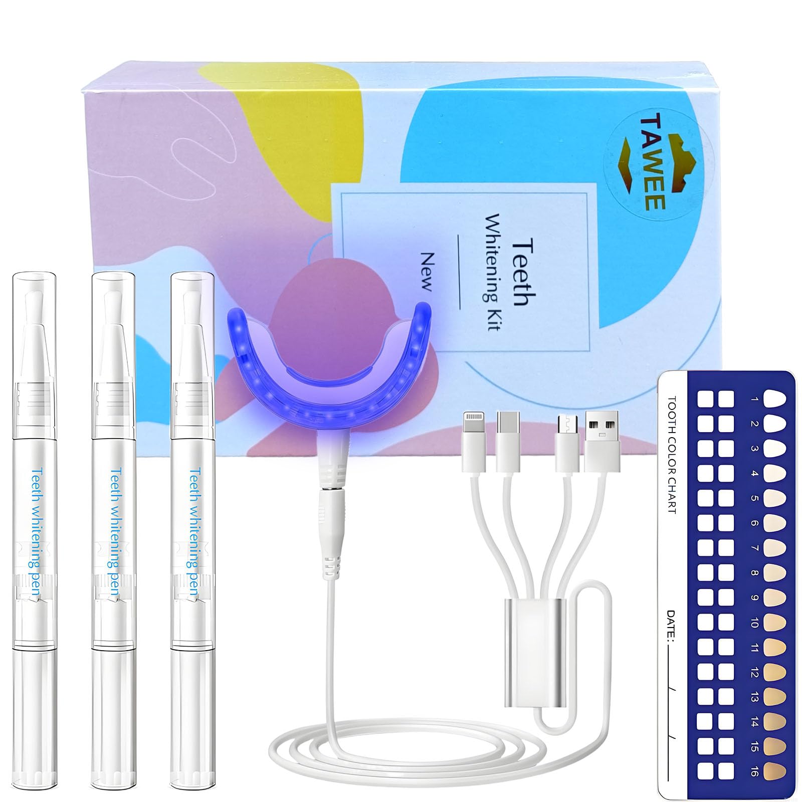 TAWEE Teeth Whitening Kit Safe for Sensitive Teeth Enamel Wired Tooth whitening Accelerator Light with 16 Blue LED
