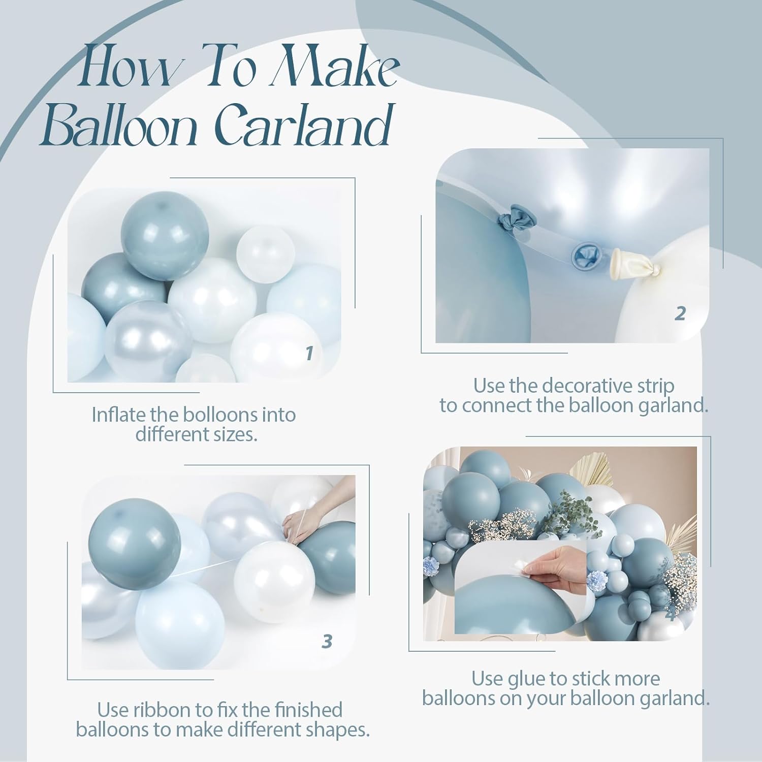 130pcs Dusty Blue Balloon Arch Kit, Dusty Light Blue Pearl White Balloons for Baby Shower Bridal Shower Wedding Birthday Party Decorations - Image 3
