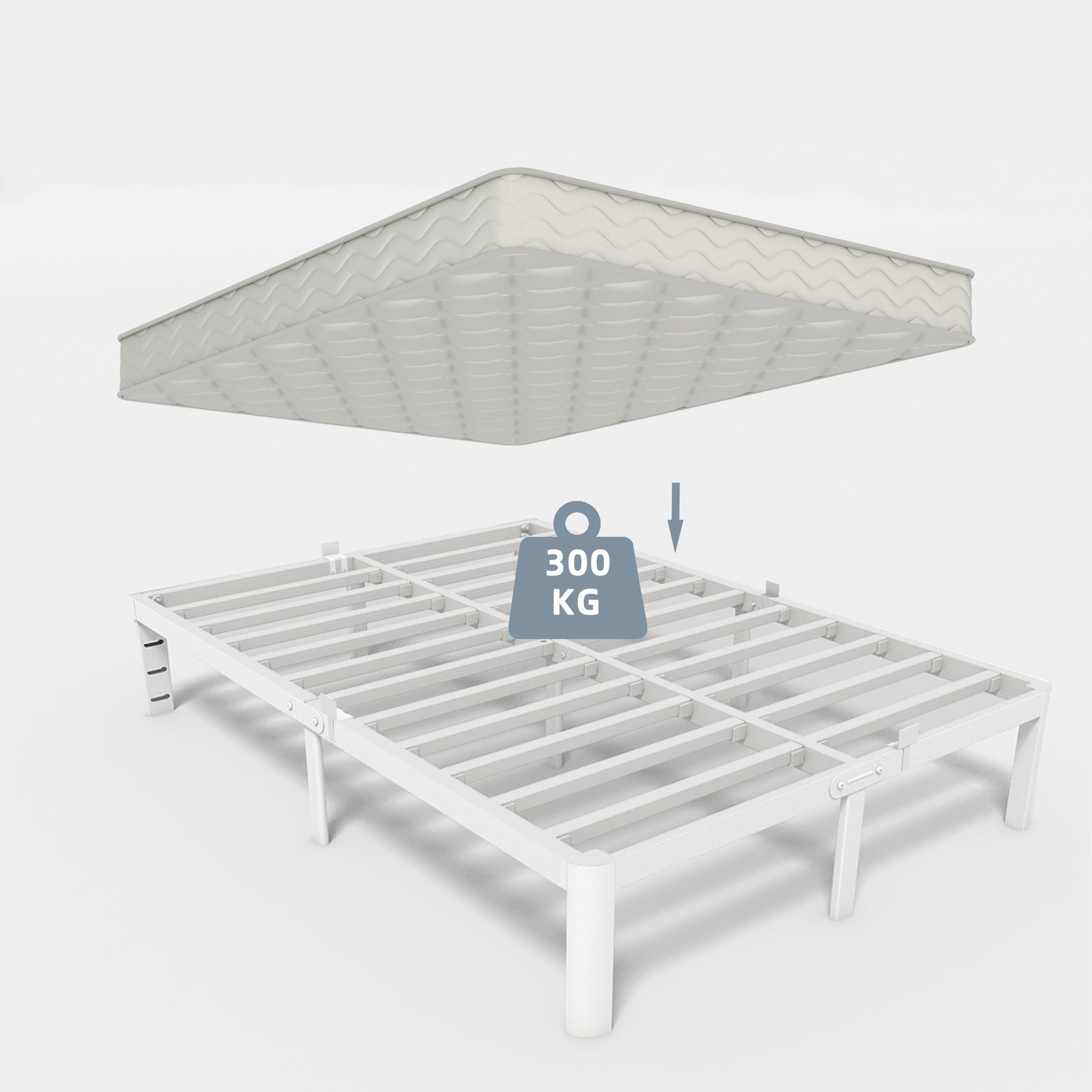 Tweepersoonsbed 140x190cm Wit Metaal - Met Opbergruimte 35,5cm En Anti-Slip