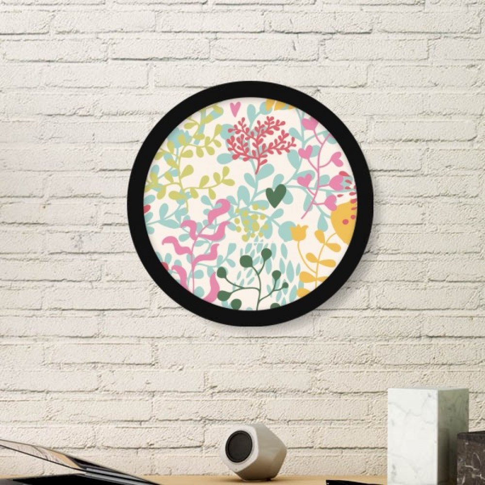 Peinture fleur plante cadre photo ronde bois noir déco murale maison
