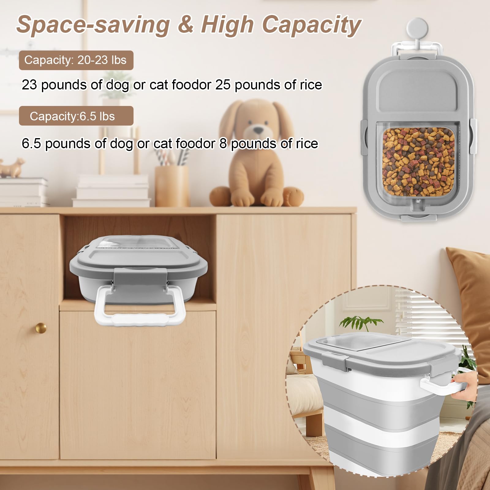Contenitore per cibo per cani, 10-15 kg, pieghevole, con ruote, contenitore per cibo per cani, contenitore per cibo per animali, cibo secco, per cani e gatti