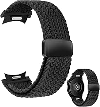 Nylon Woven Bracelet for Samsung Galaxy Watch 6 5 4 Classic (40mm 44mm 43mm 47mm 42mm 46mm 45mm) - Adjustable and Durable Strap for Men and Women, Classic Strap, Black, Black/White, Casual