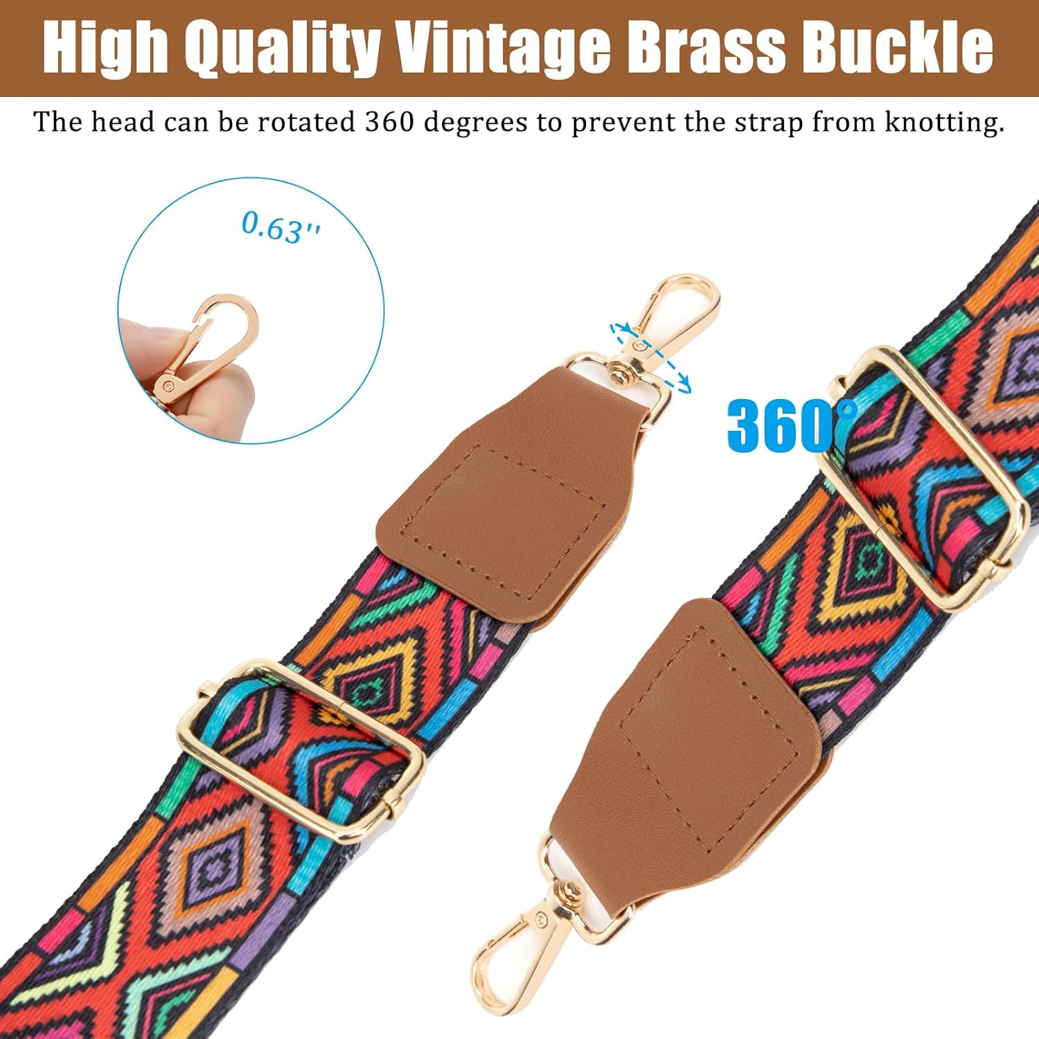 Purse Strap, 1.5" Cowhide Head Wide Shoulder Strap Adjustable Replacement,Jacquard Embroidery Crossbody Bag Straps - Image 5