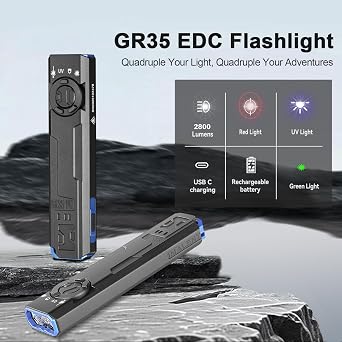 IMALENT GR35 Brightest EDC Flat Flashlight 2800 Lumens, Compact Rechargeable Pocket Torch with White, Red, UV and Green Light for Outdoor, Emergency, Everyday Carry