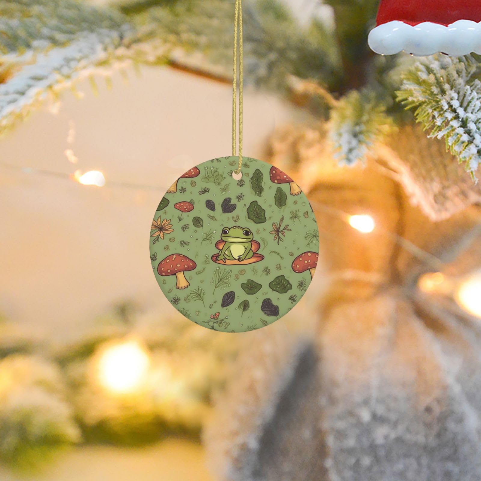 Christmas Tree Ornaments Ceramics Christmas Round Decorations Frogs and Mushrooms Ceramics Ornaments Circle Pentagram Xmas Tree Hanging Pendant for Christmas Tree Party Holiday Home Decor