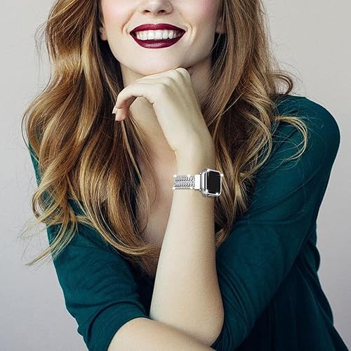 Miniatura 6 de DZTXYP Cadenas de metal de cristales y vaquero compatibles con Apple Watch con funda protectora brillante de 1.496 pulgadas, 1.575 pulgadas, 1.614