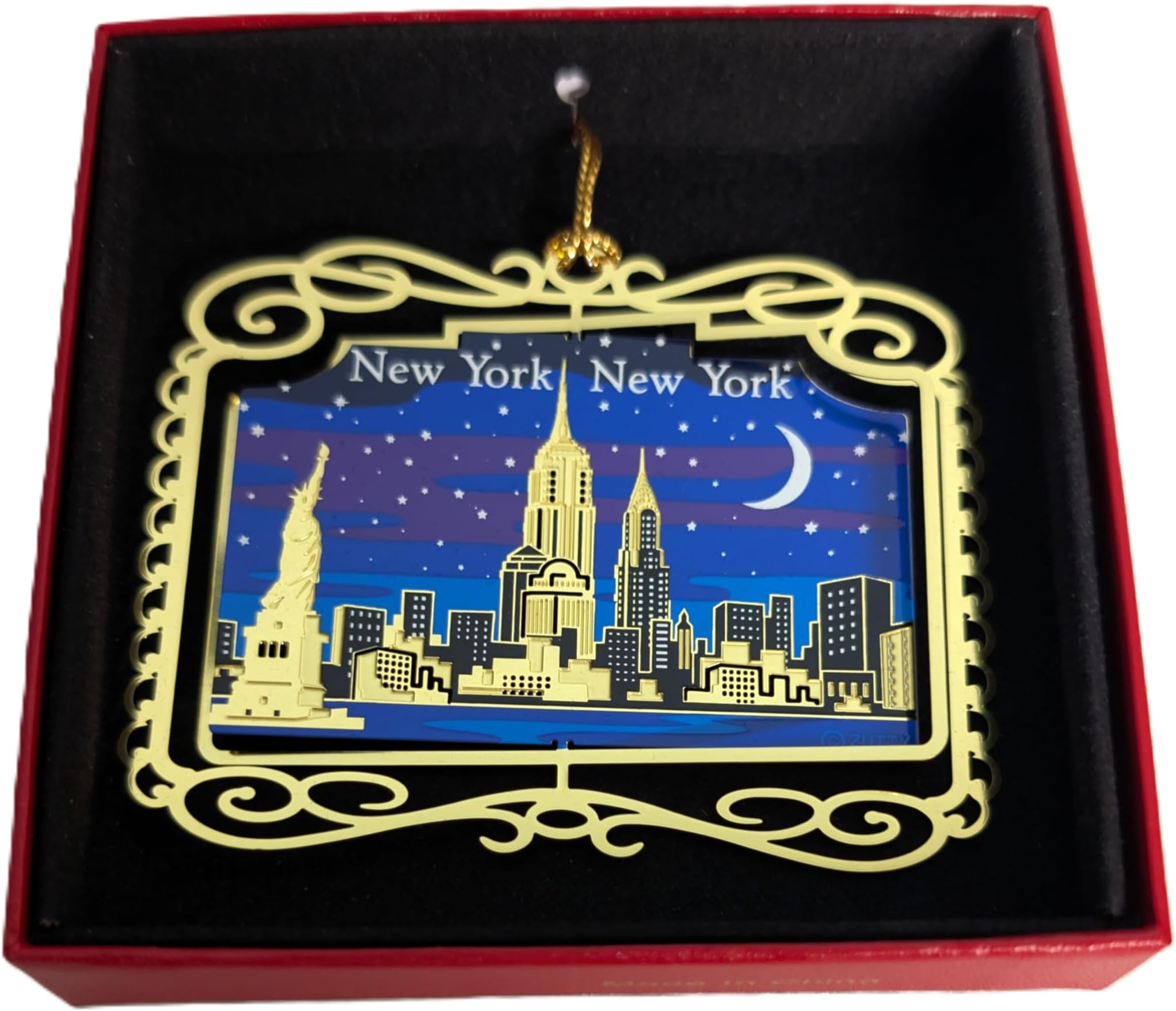 New York City at Night Ornament Colored Brass