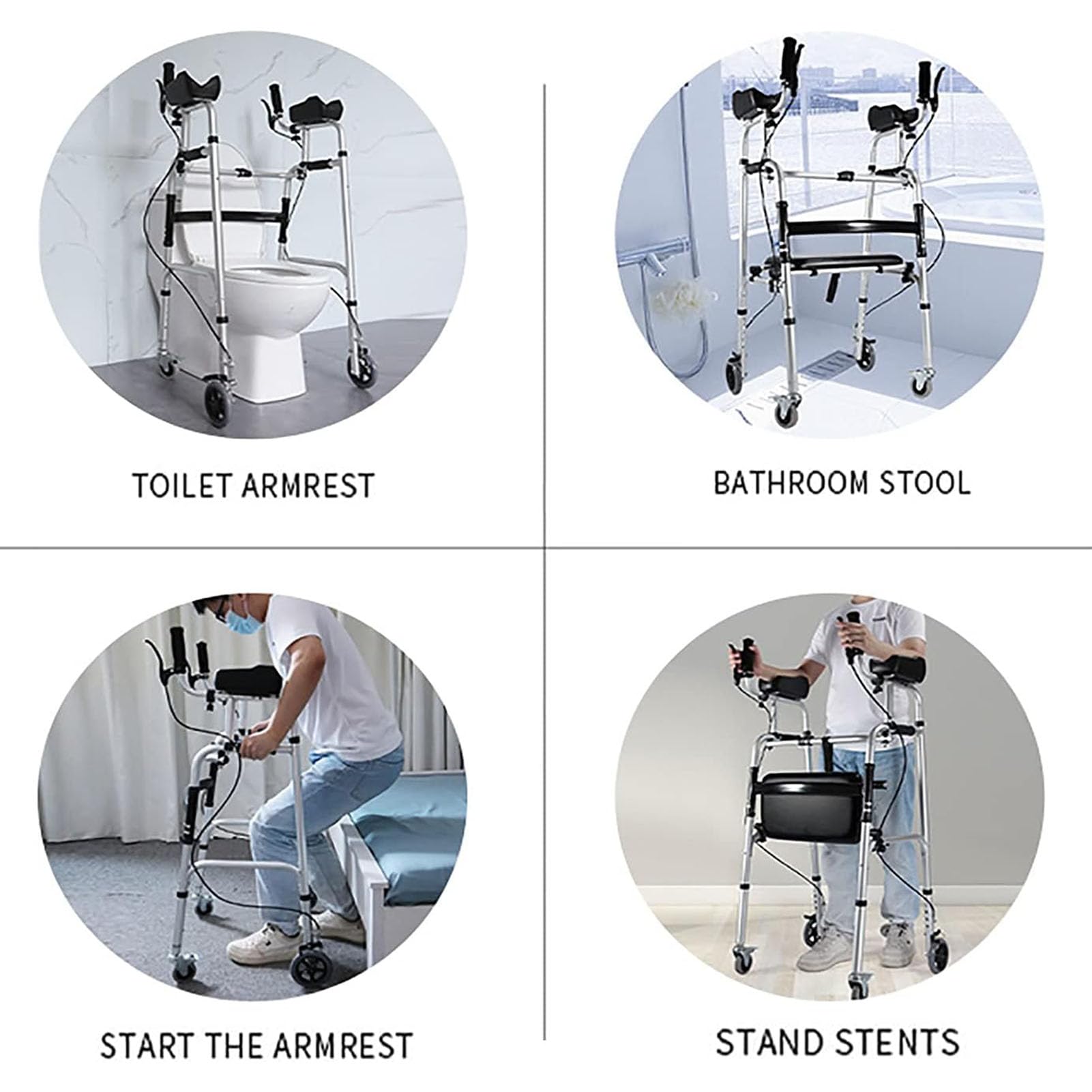 Andador para Ancianos 4 Ruedas, Caminadores De Aluminio Plegables para Mayores, Andadores Vertical para Ancianos con Frenos Y Asiento, Altura Ajustable