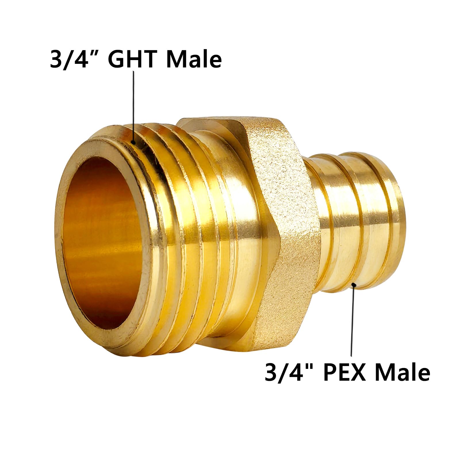 3 conectores macho PEX de 3/4 pulgadas x 3/4 pulgadas GHT macho, accesorio Pex de latón, adaptador de manguera de jardín para fontanería PEX, manguera de jardín y sistemas de riego