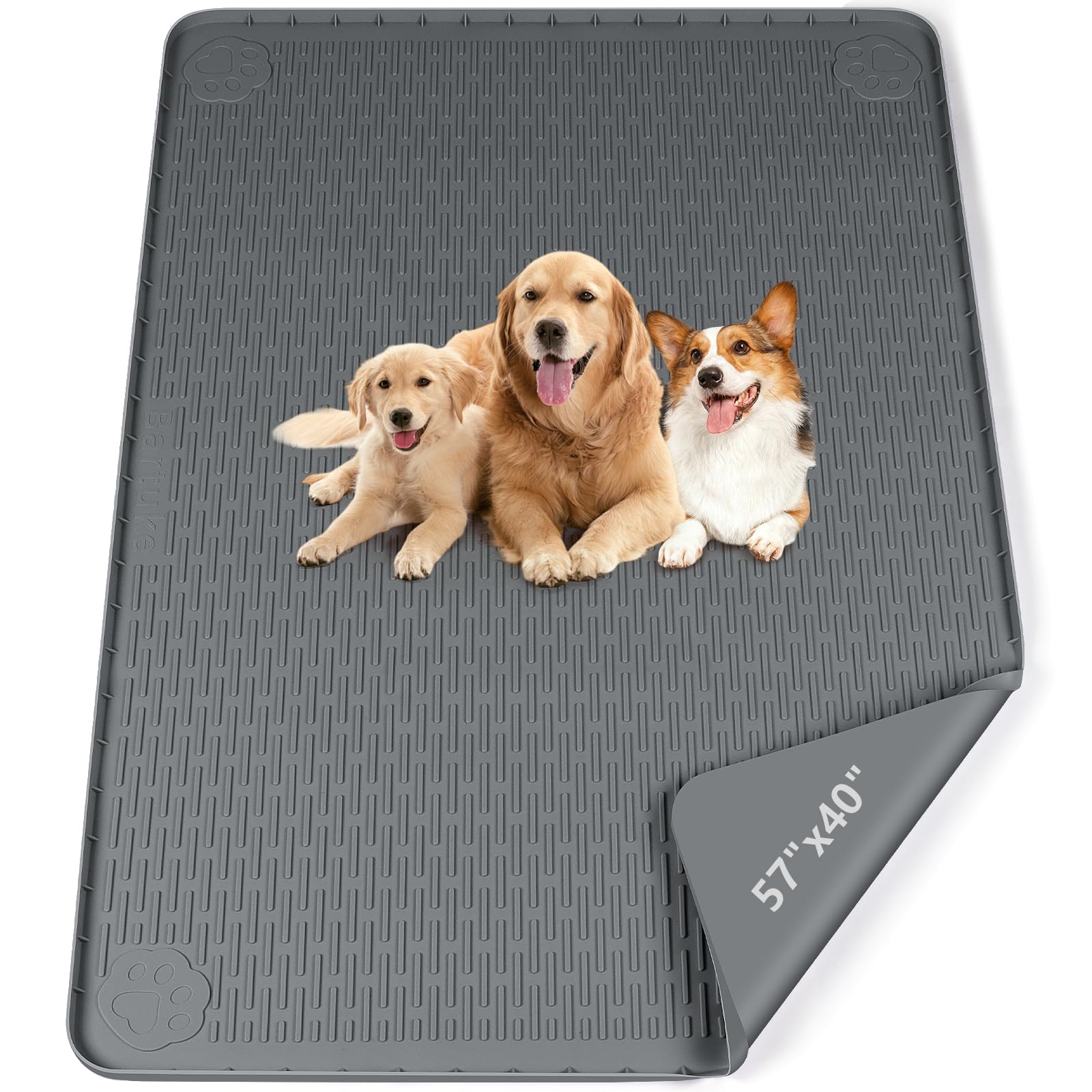 Almohadillas para orina para Perros, 57''x40'' Alfombrilla de Silicona Reutilizable, Almohadillas de Entrenamiento Lavables para Cachorros para Entrenamiento de Orinal (145x101cm,Gris Oscuro)