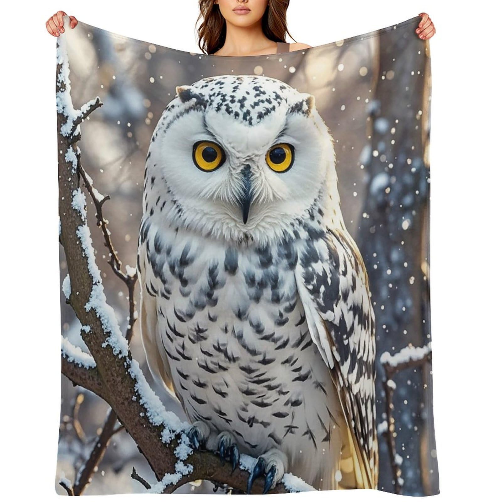 Flannel Fleece Throw Blanket - 30"x40" Super Soft Plush,Lightweight Wrinkle Resistant Cozy Winter White Owl Blanket for Couch Sofa Bed Travel Camping and Gift