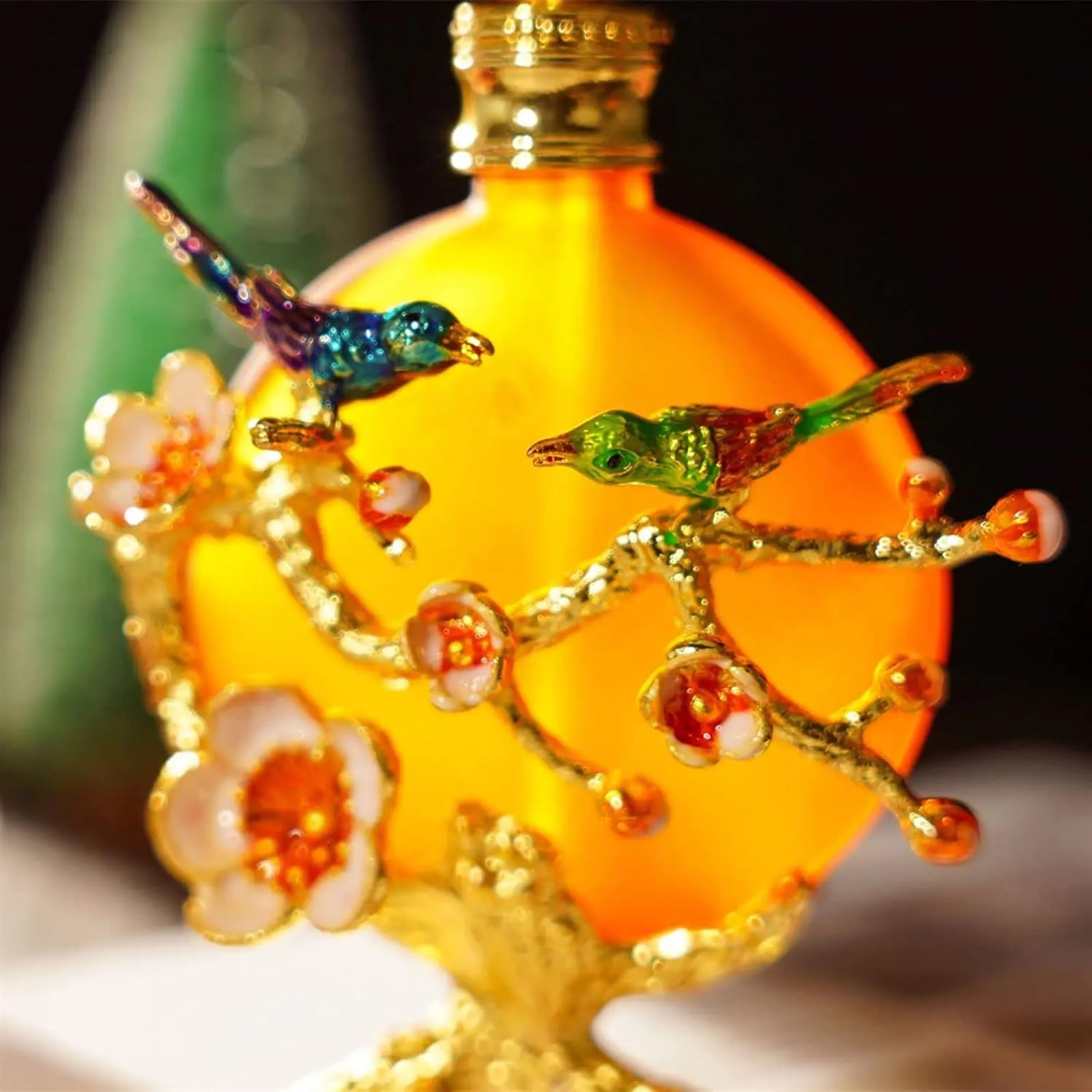 Ausgefallene Parfümflaschen aus Glas, leer, Vintage-Stil, Vogelblume, dekorativ, nachfüllbar, Kristall-Parfümflasche (gelb, 40 ml) Für Den Täglichen Gebrauch