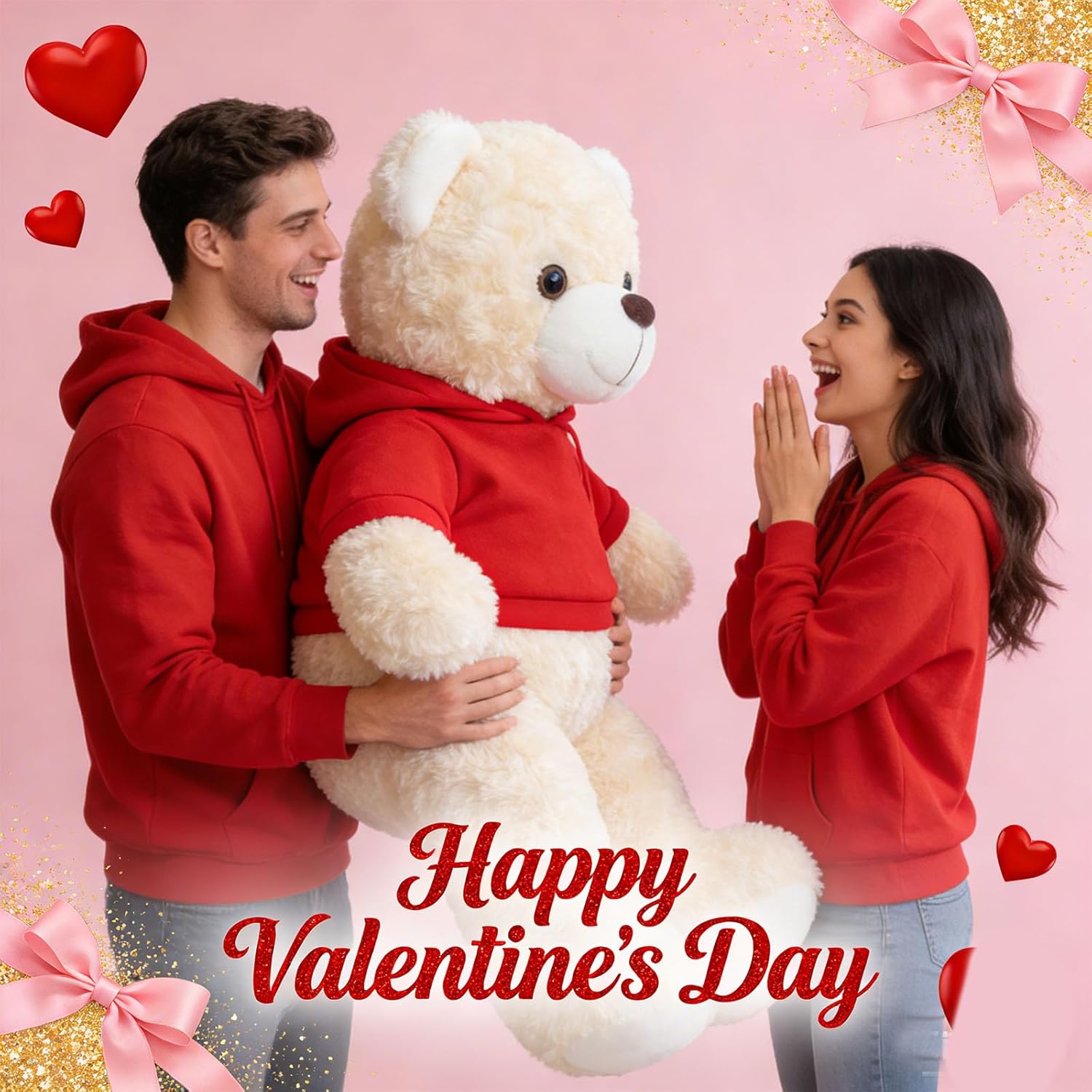 Custom Giant Teddy Bear 2 Ft 24 inch to 3.3 Ft 40 inch, Personalized Big Teddy Bear Stuffed Animal Plush with Text Photo as Personalized Gifts for Her Him on Birthday Valentines Christmas