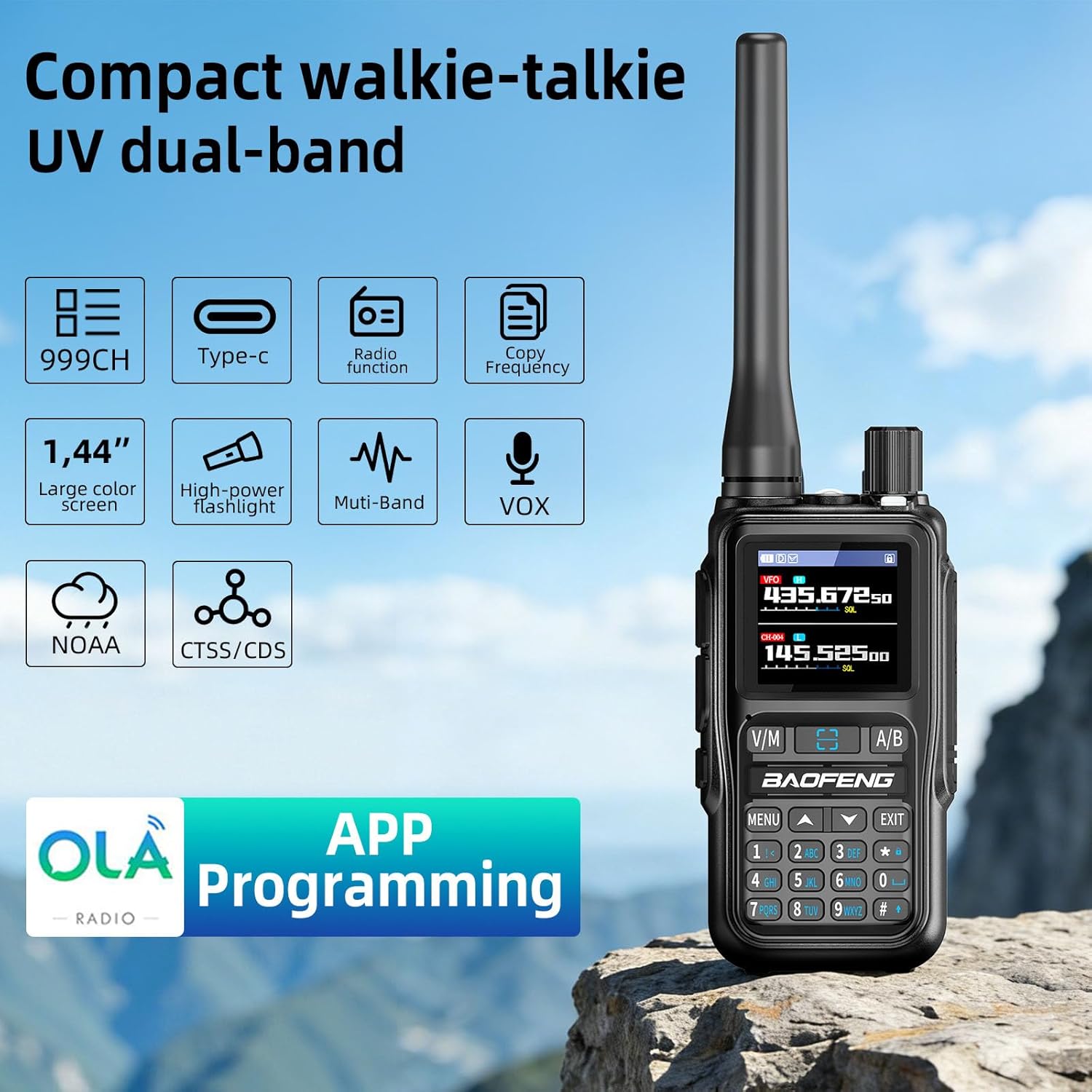 Baofeng Radio UV-5R Mini Ham Radio Handheld Long Range Two-Way Emergency Radio with USB-C Rechargeable & APP Programming | NOAA Weather Radio Scan, 999 Channels, Dual PTT, Survival & Outdoor