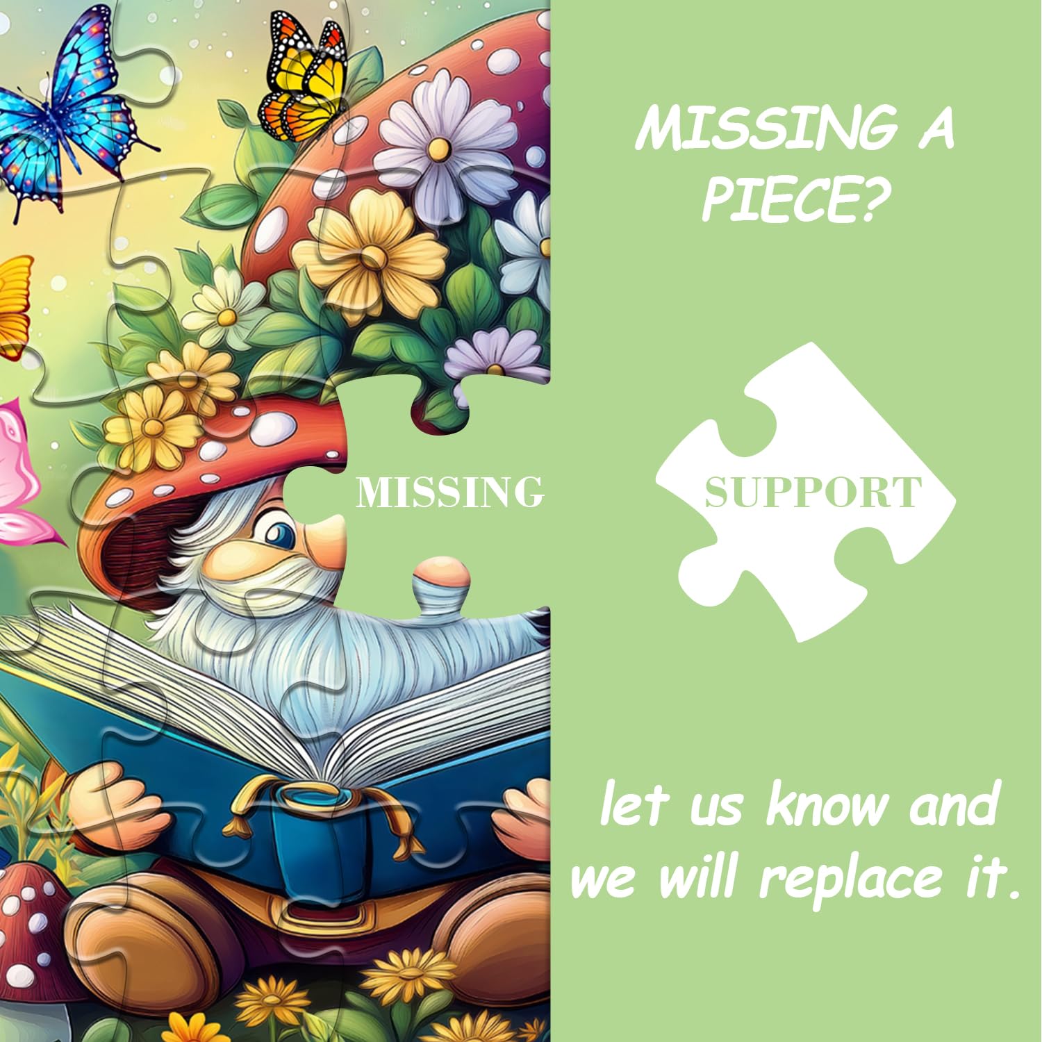 Śmieszne puzzle krasnale dla dorosłych, 1000 sztuk, natura, grzyb, motyl, ogród, tematyka, uroczy wiosenny krasnal kwiat, wyzwanie