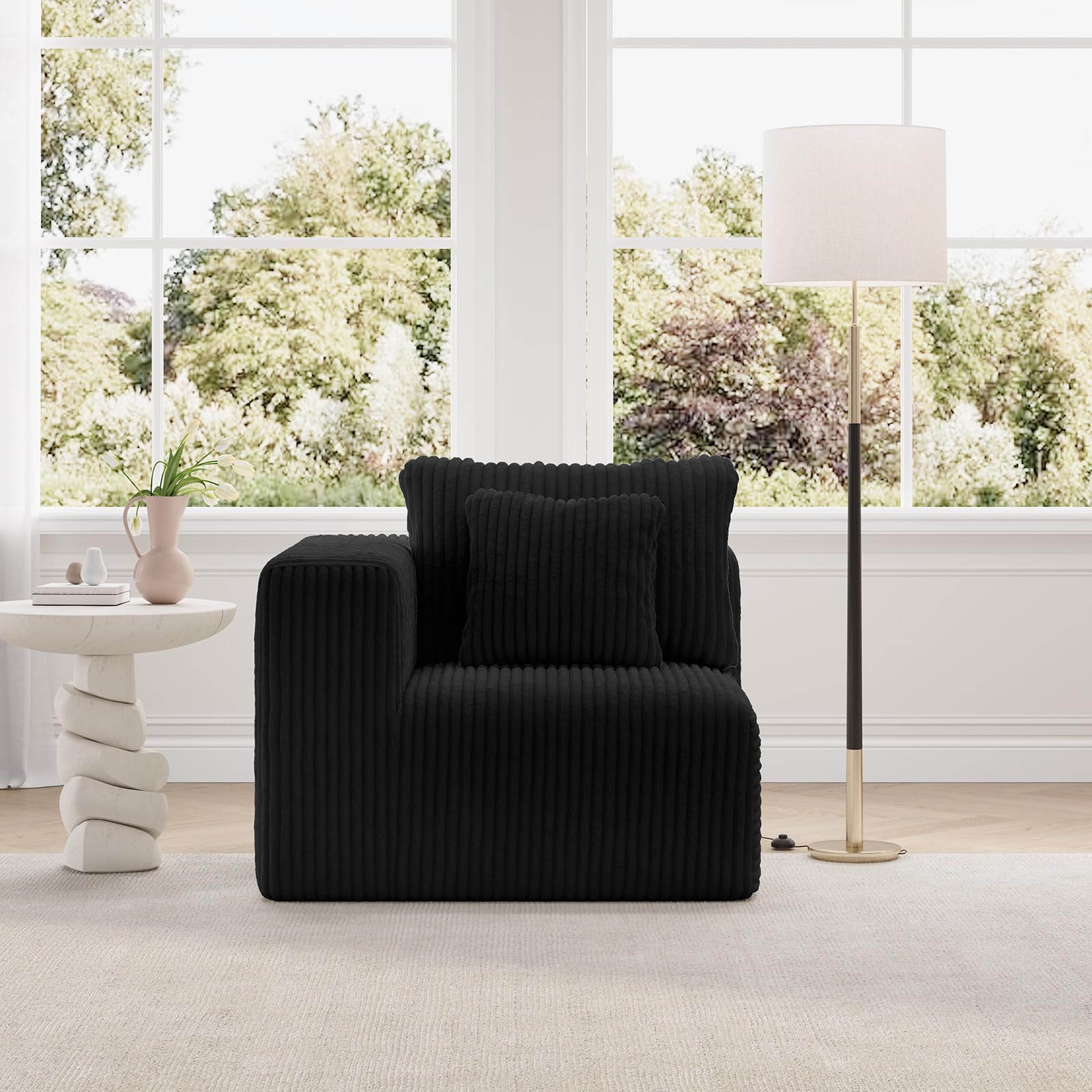 Novilla 90x90x65 cm Sofá Modular con Brazo Izquierdo en Terciopelo | Muelles Ensacados Smarts Coil®, Sin Montaje, Terciopelo Acanalado, 2 Cojines, 90x90x65 cm