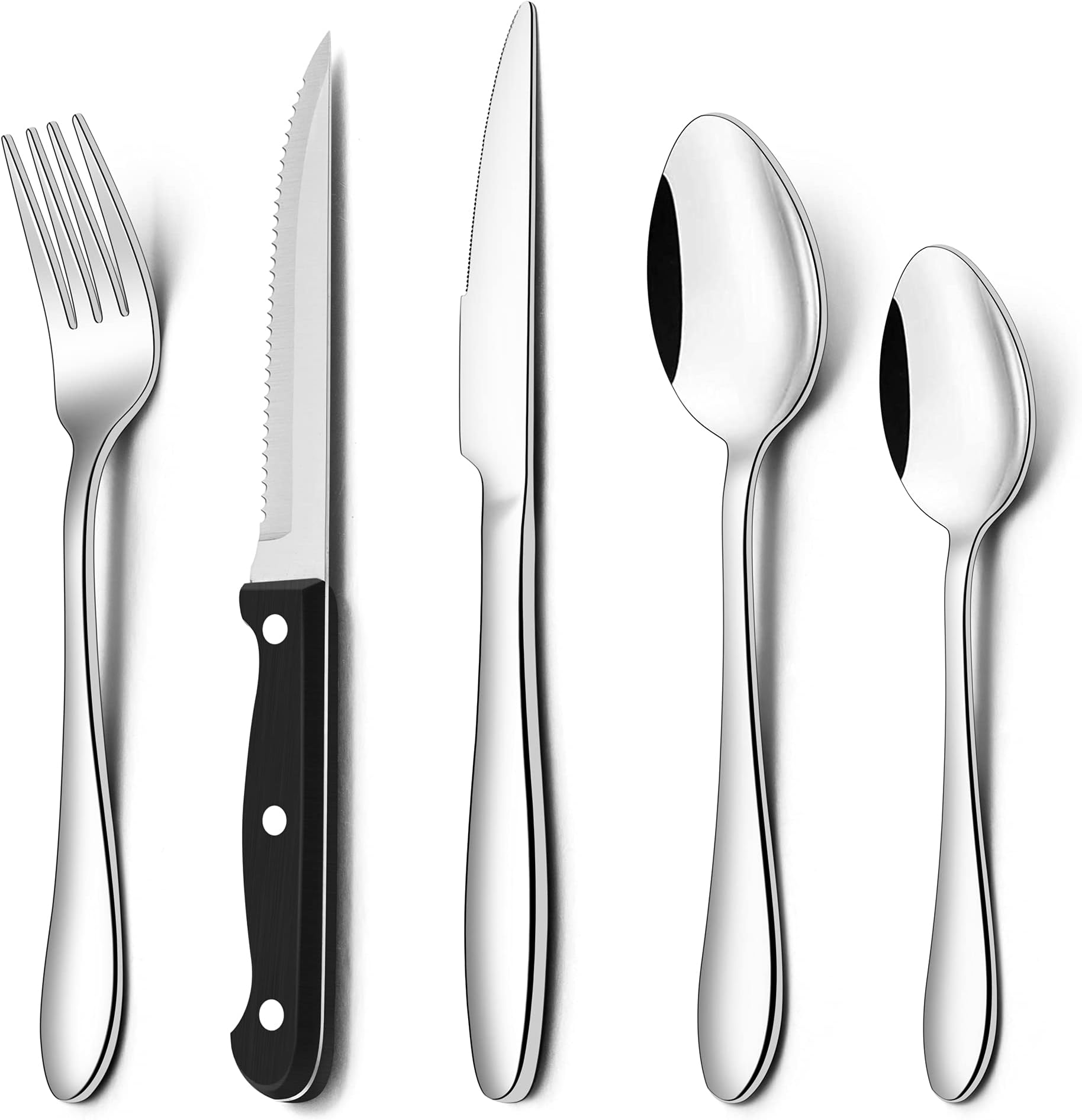 Herogo Cutlery Set, 30 Piece Stainless Steel Flatware Set with Steak Knives, Tableware Silverware with Spoon Knife and Fork Set, Service for 6 People, Mirror Polished, Dishwasher Safe