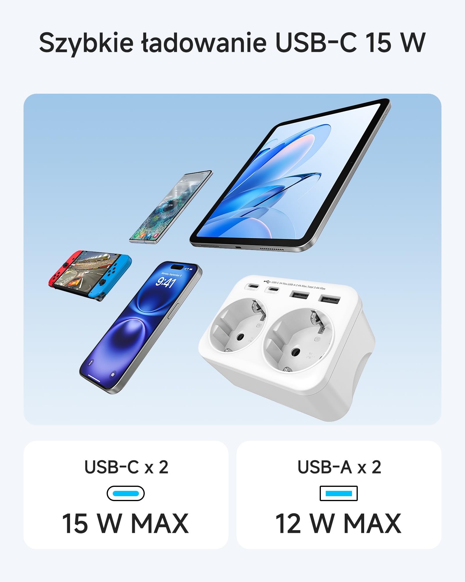LENCENT Adapter Anglia Niemcy Wtyczka,6-w-1 Typu-G Adapter Podróżny Wtyczka | z 2 USB-A, 2 Typ C i 2 AC-Wtyczki, UE do UK Szkocji, Irlandii, Walii, Malediwów, Wielkiej Brytanii ładowarka ścienna, Biały