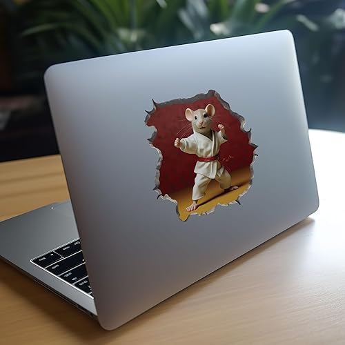 Miniatura 8 de Calcomanía de ratón de karate en agujero de ratón, adhesivo de pared 3D con agujero de ratón