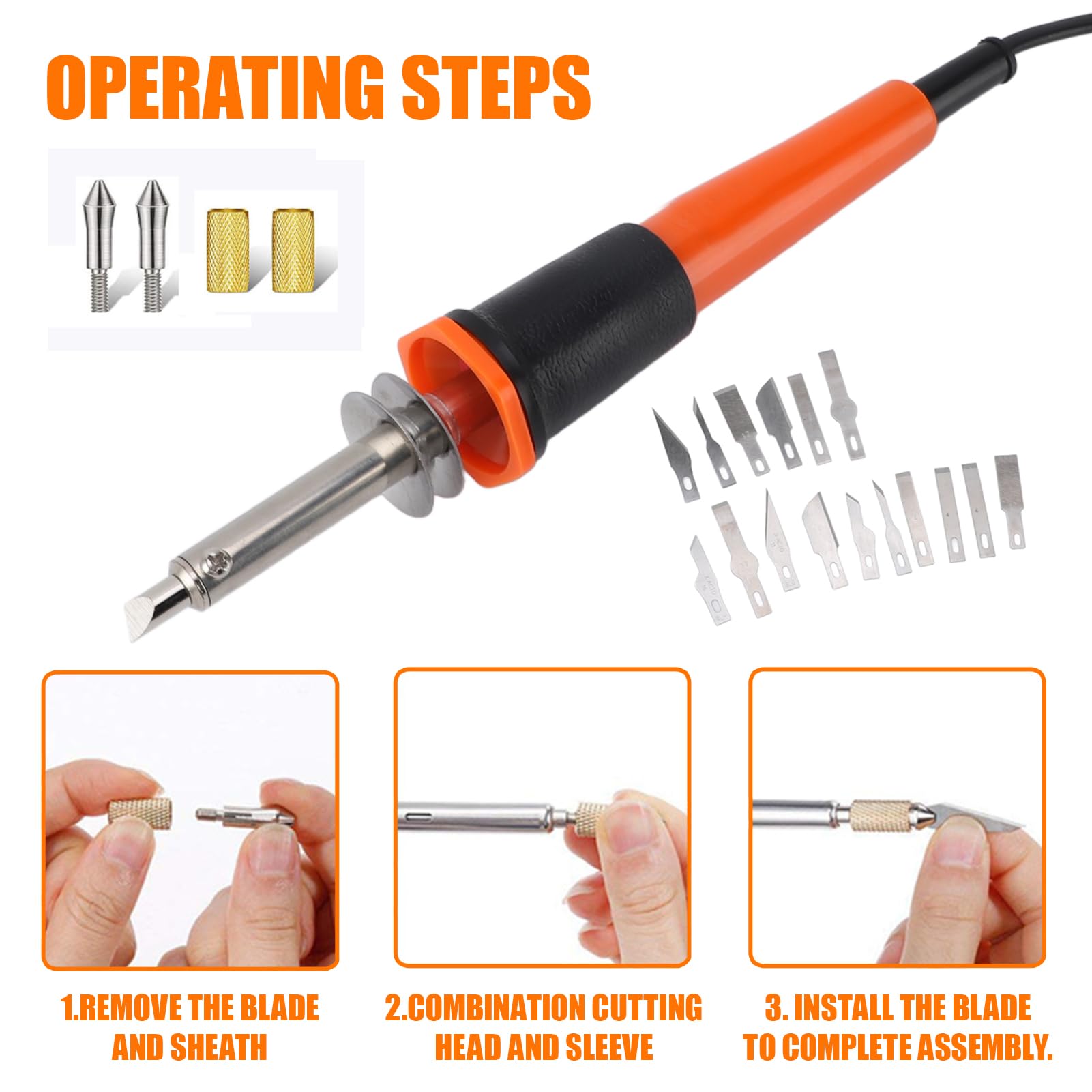 Fer a Souder Kit, Fer à Souder Etain de Précision avec Support 16 Pointes de Rechange, Kit d'outils électriques de découpe au couteau chaud Température Réglable 380-400°C (prise EU 220)