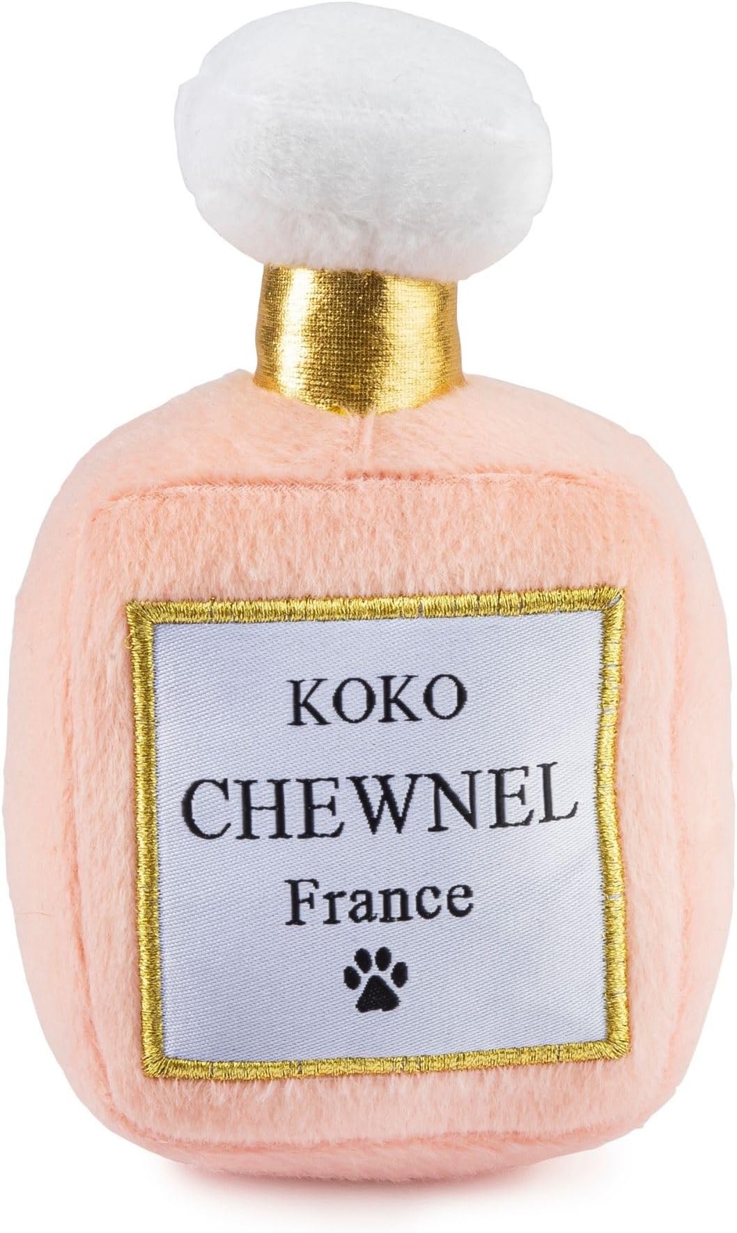 Koko Chewnel Pawfum Plush Dog Toy Bottle | Luxury-Inspired Parody Designer Perfume Bottle with Squeaker, Soft Plush Fashion Dog Toy – Prêt-à-Porter Play!