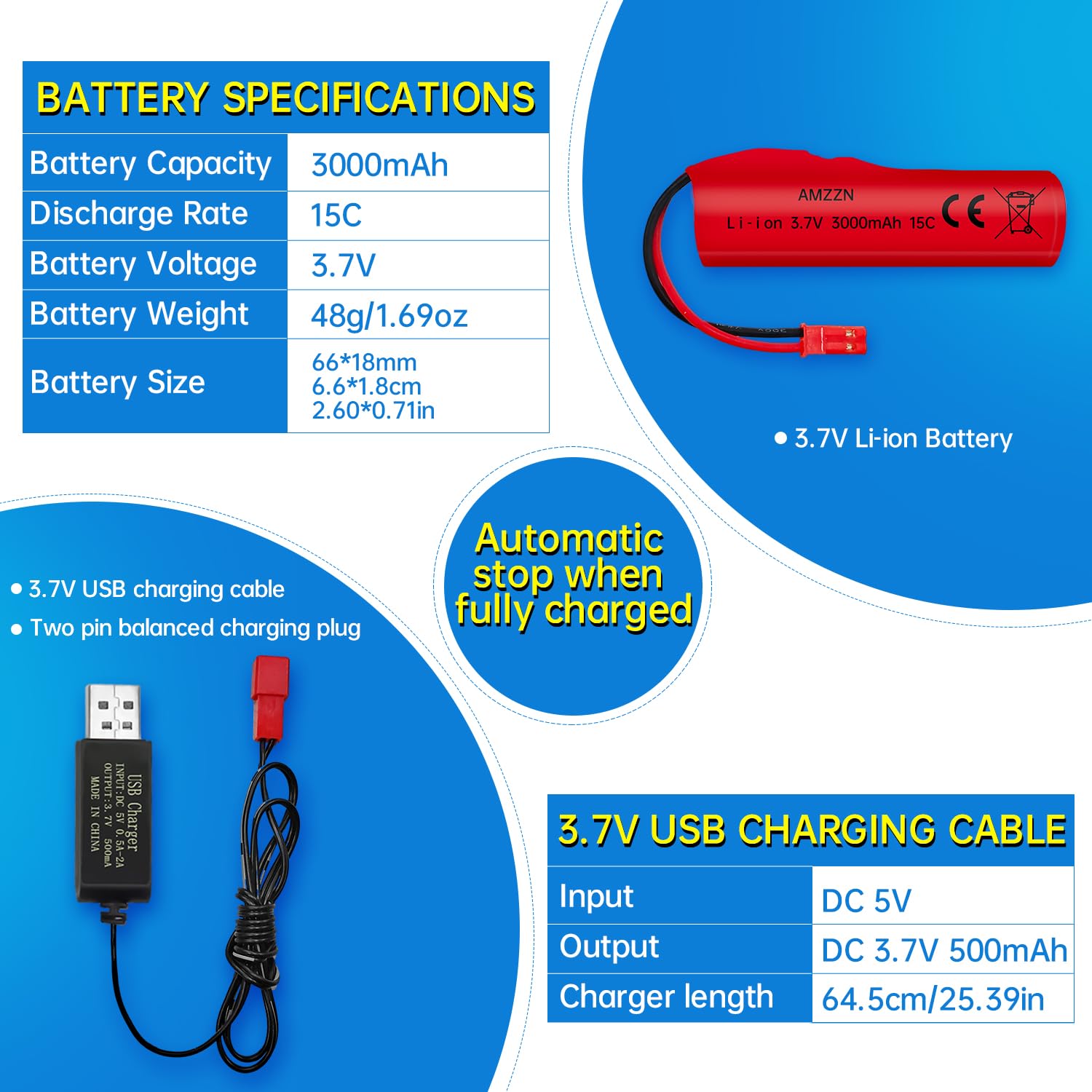 CLIUNT 2pcs Batterie Li-ion 3.7V, 3000mah RC Batterie, batterie
