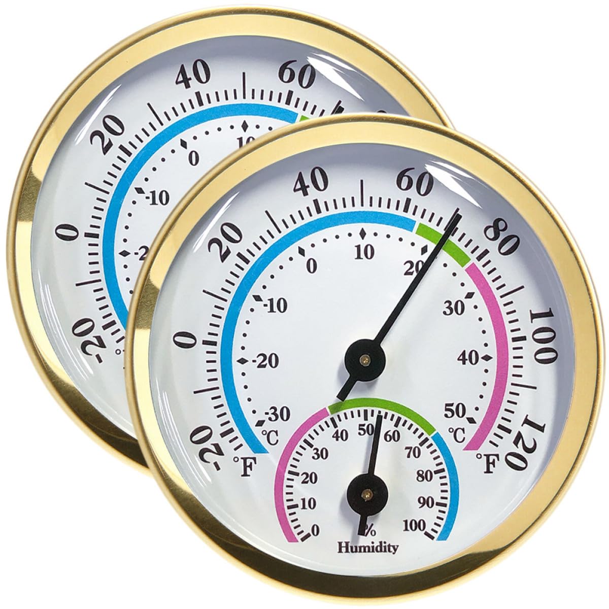 SEWACC 2pcs 57mm Indoor Thermometer and Hygrometer Multifunctional Mini Digital Temperature and Humidity Gauge for Home, Office, Room, Battery-Free Gold Color