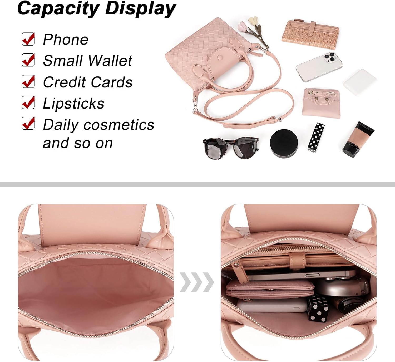 GLITZALL Small Cute Crossbody Purse with Top-Handle Plaid Shoulder Bag and Pocketbooks for Women Girl Vegan Leather Handbag | Soft Vegan Leather, Fit Standard Wallet, Detachable Strap - Image 3