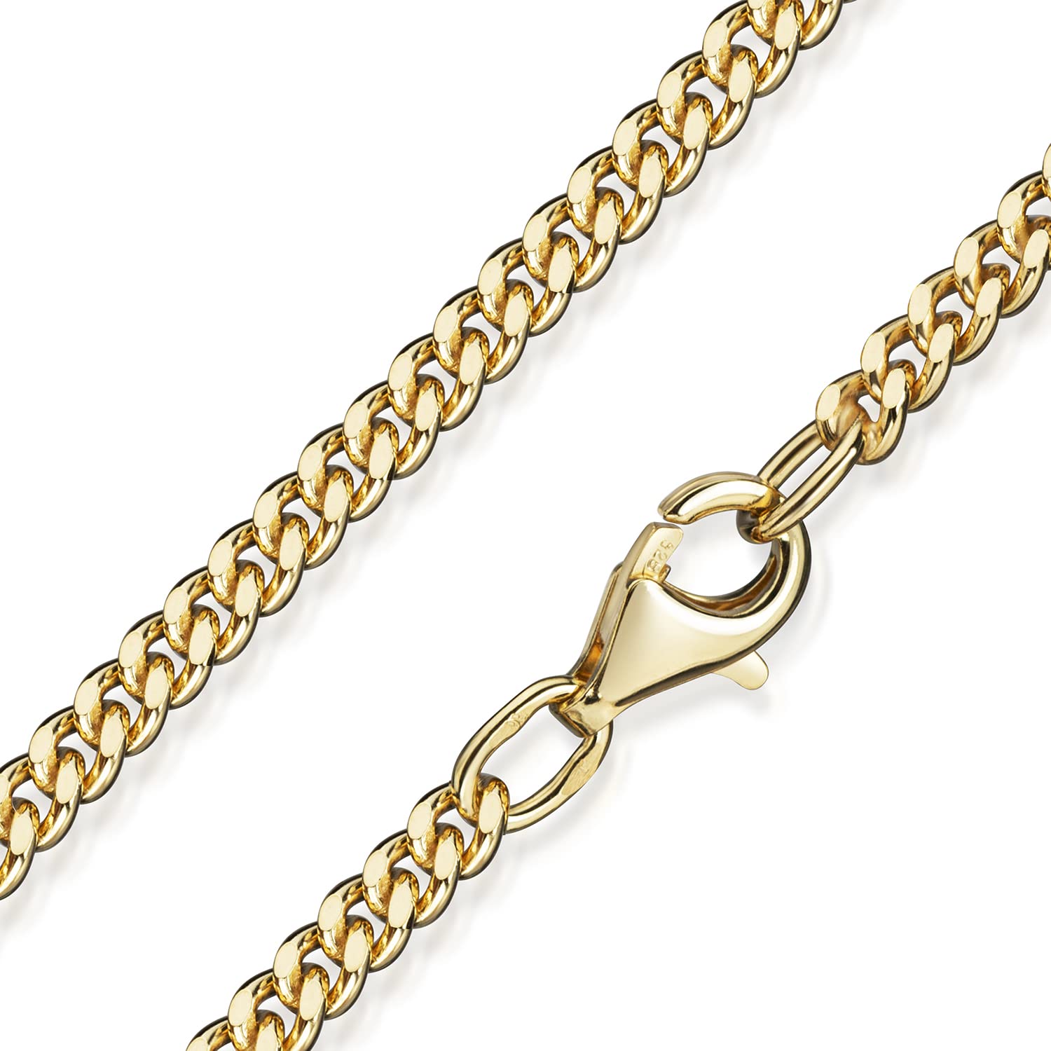 Goldkette 2,7mm Panzerkette Silber 925 vergoldet für Herren und Damen K70 | flache Halskette Sterlingsilber mit hochwertiger Vergoldung in Schmuck Box von MATERIA by Matthias Wagner