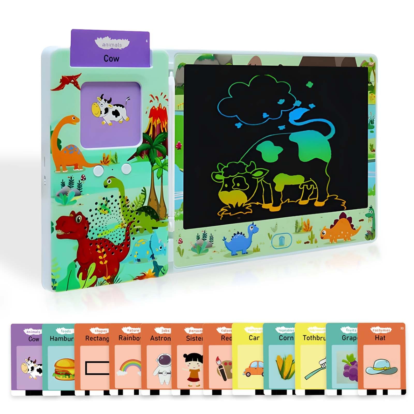 Writing Pad with 112 Talking Flash Cards Educational Learning Toys Audible Speech Therapy for Boys Girls Sight Words Toddler Interactive Vocabulary Early Preschool Development Language Communication