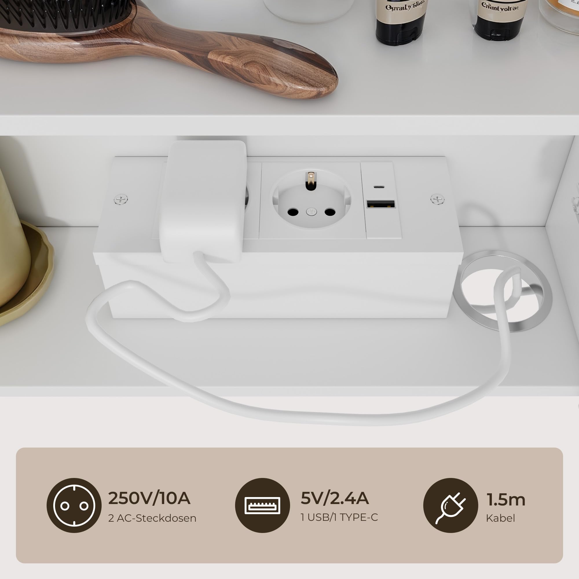Armoire de Salle de Bains avec Miroir et Éclairage LED Dimmable, Capteur Tactile, Prise Électrique, Étagères Réglables, Double Porte en MDF de Haute Qualité, Blanc (60 x 70 cm)