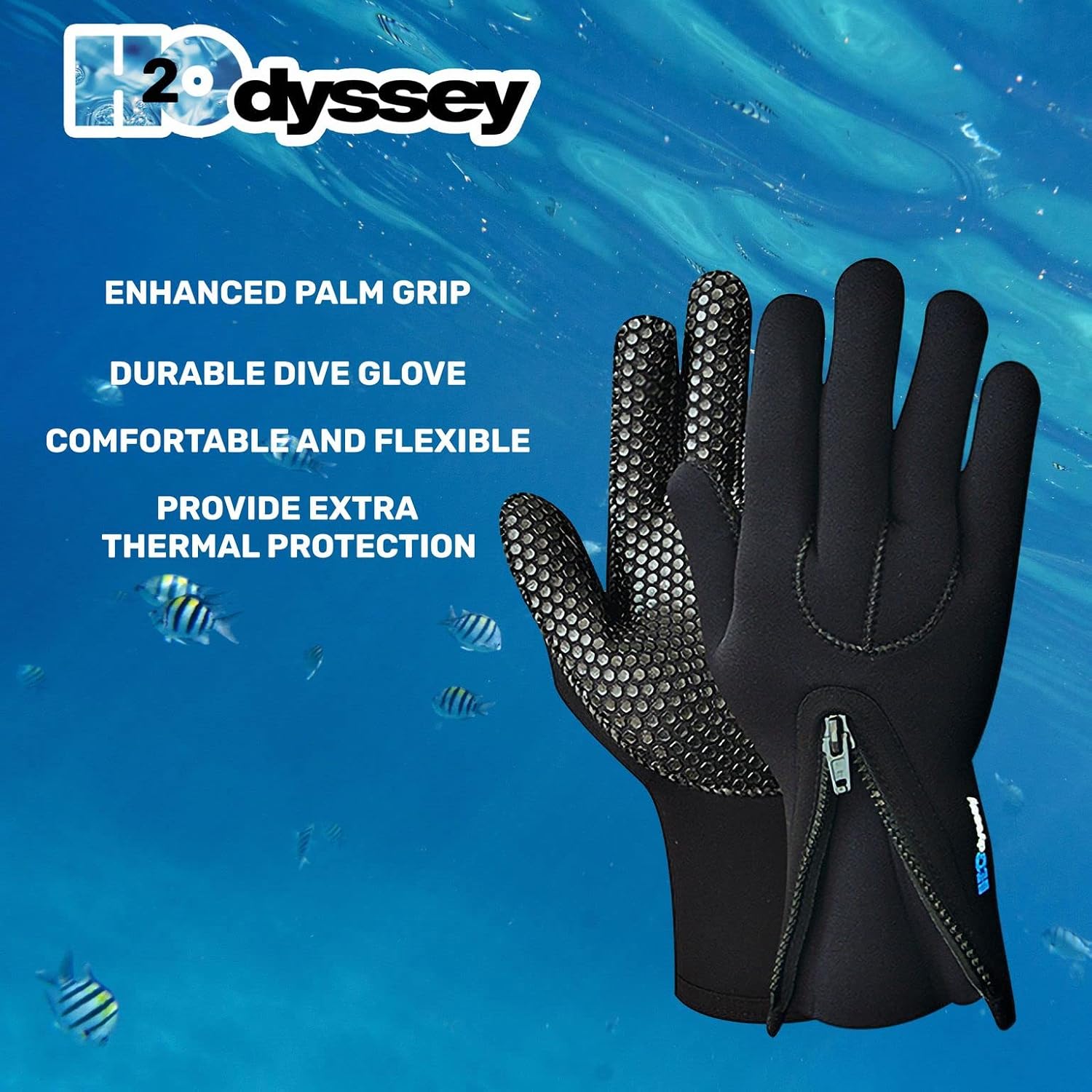 H2ODYSSEY UltraZip Five Finger Glove - Diving, Swimming and Surfing - Five Finger Water Glove for Men and Women