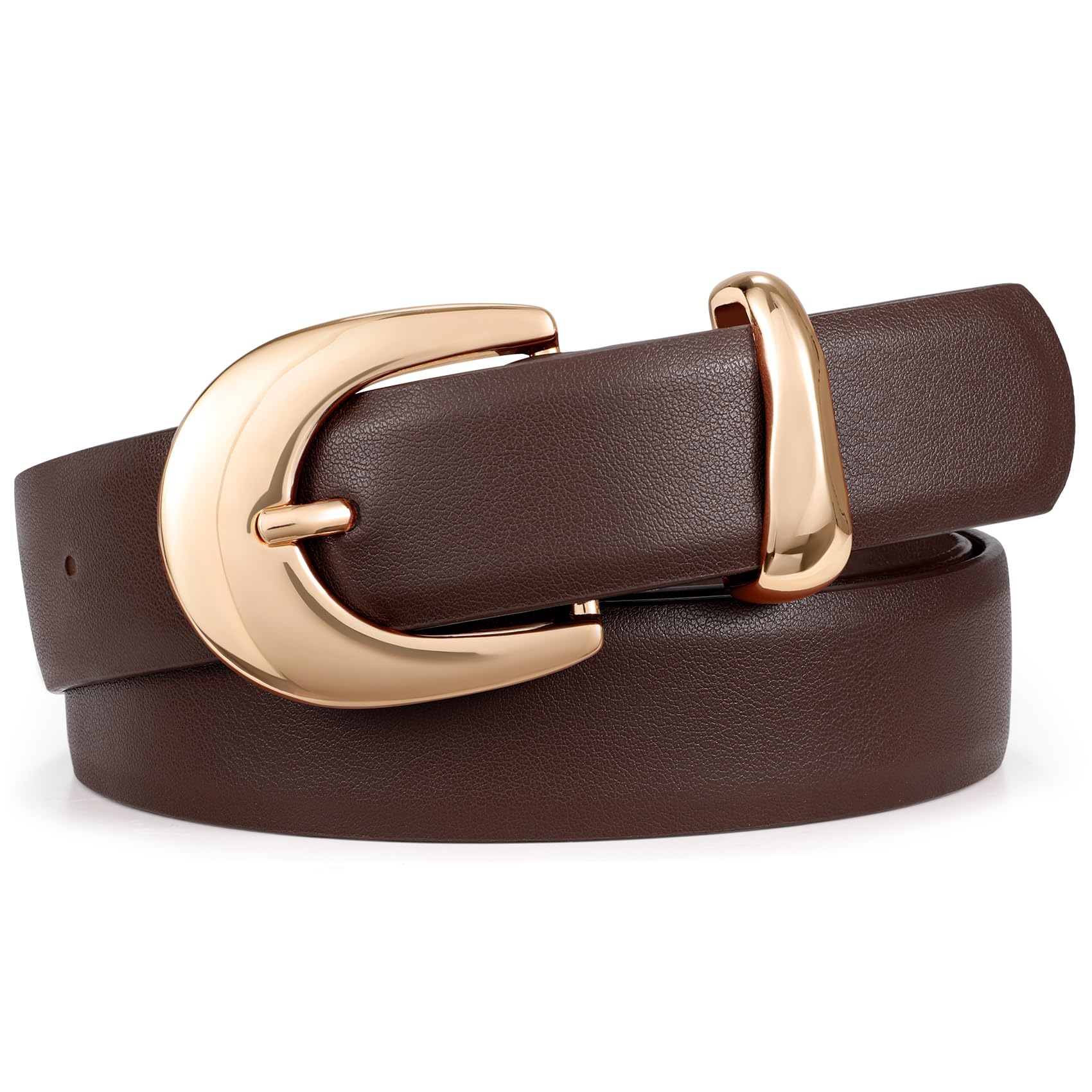 XZQTIVE Damen Leder Gürtel mit glänzendem Gold-Silber Schnalle, Schwarz/Weiß/Beige/Braun/Kaffee, Gürtel für Damen, passend zu Jeans, Kleidern, Hosen und Mänteln
