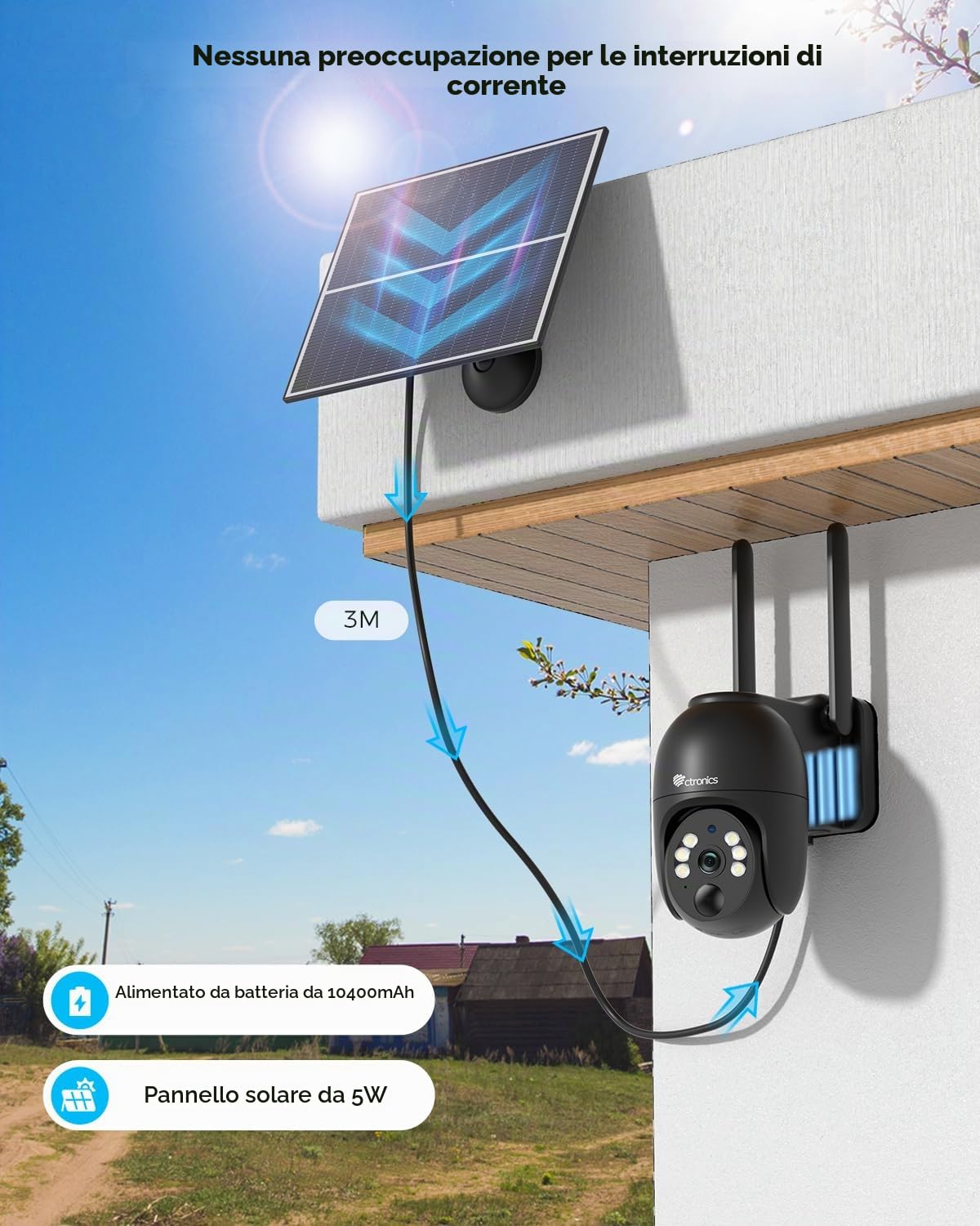Ctronics 2K 4G LTE Telecamera da Esterno con SIM, PTZ IP Telecamere con | Pannello Solare Senza Fili, 10400mAh Batterie, PC/FTP/Cloud, Visione Notturna a Colori & Rilevamento del Movimento (Nero)