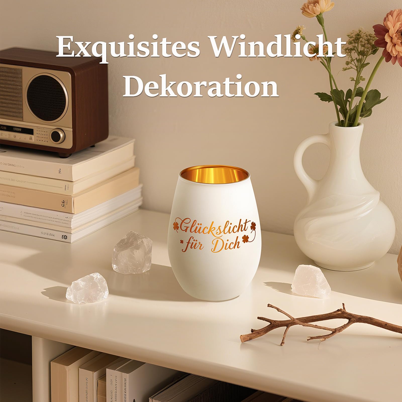 Windlicht mit Gravur Glückslicht Geschenke für Frauen, Windlicht aus Glas Teelichthalter mit Aufschrift für Kollegin Nachbarin, Personalisierte Geburtstag Weihnachten Dankeschön Geschenk