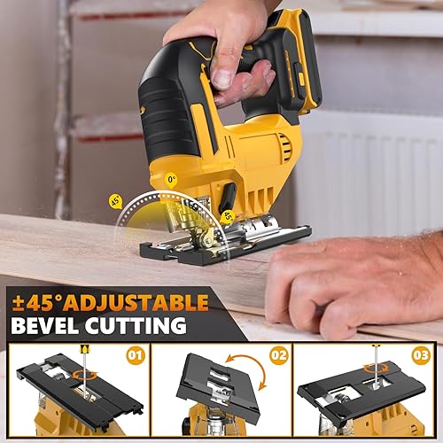 Miniatura 5 de Sierra de calar inalámbrica para batería Dewalt de 20 V máximo, sierra de calar orbital sin escobillas, cortes biselados de 0 a 45, 3 ajustes