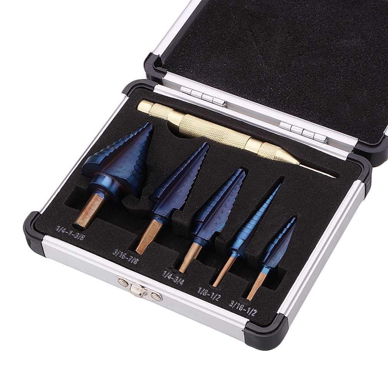 WQAZ Couper 6pcs HSS Blue-Nano Step Foret Perceuse avec Poinch Center Punch Set Troct Tool de Forage Nouveau Portable